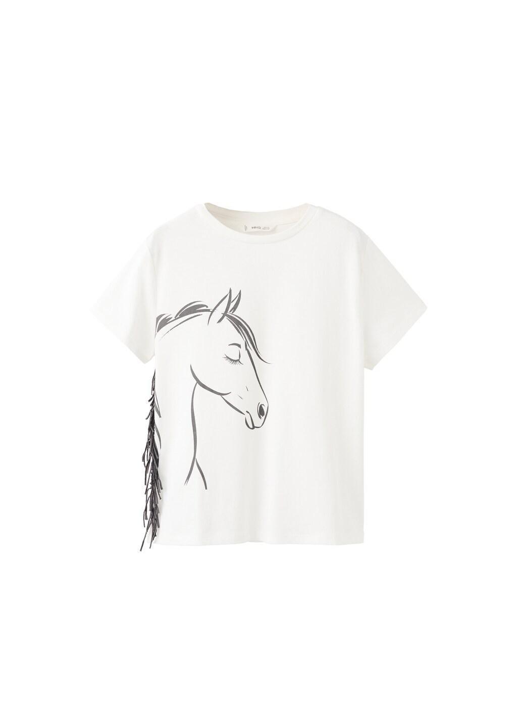 White Frayed Horse T-Shirt, Kids Girls, Natural White, large image number 3