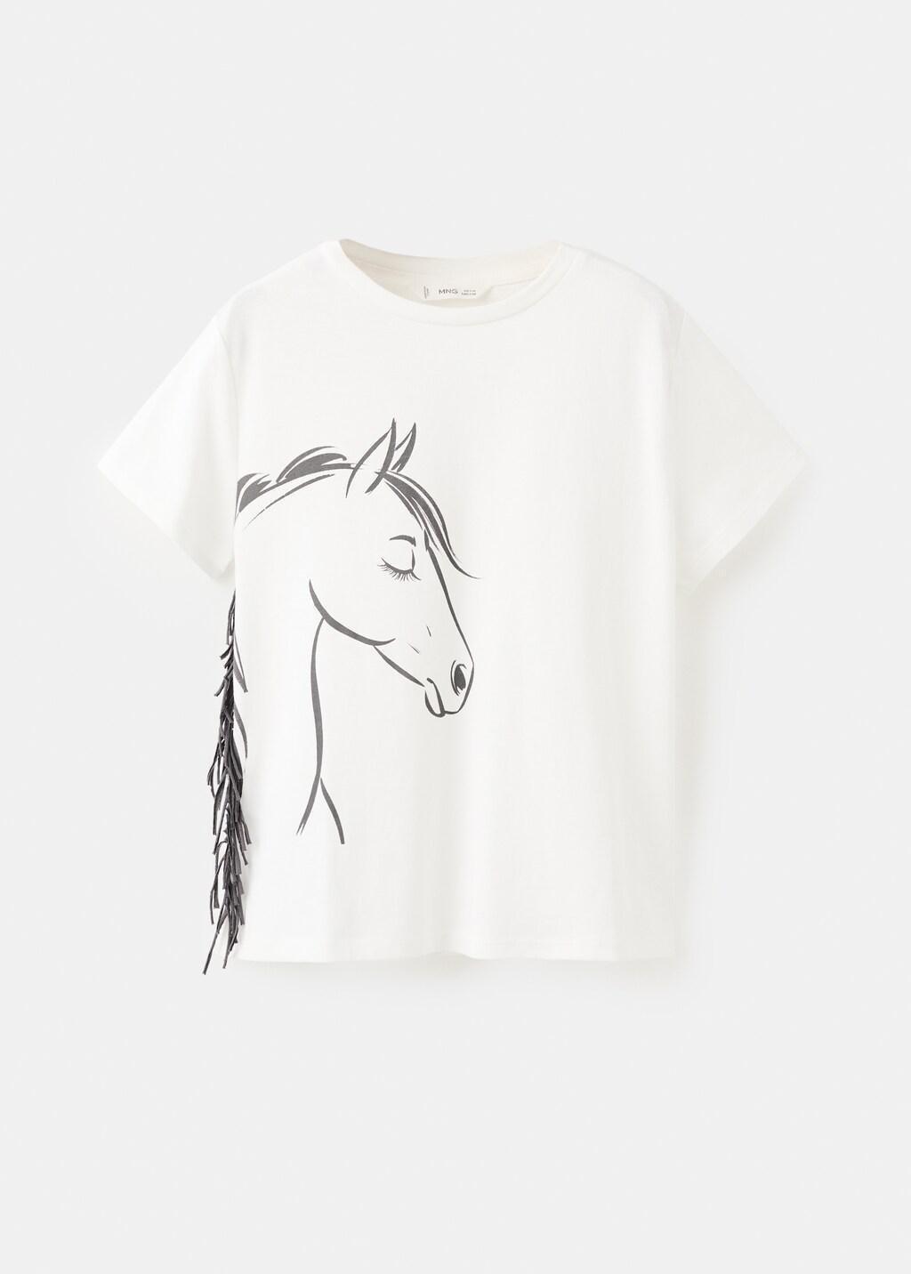 White Frayed Horse T-Shirt, Kids Girls, Natural White, large image number 4
