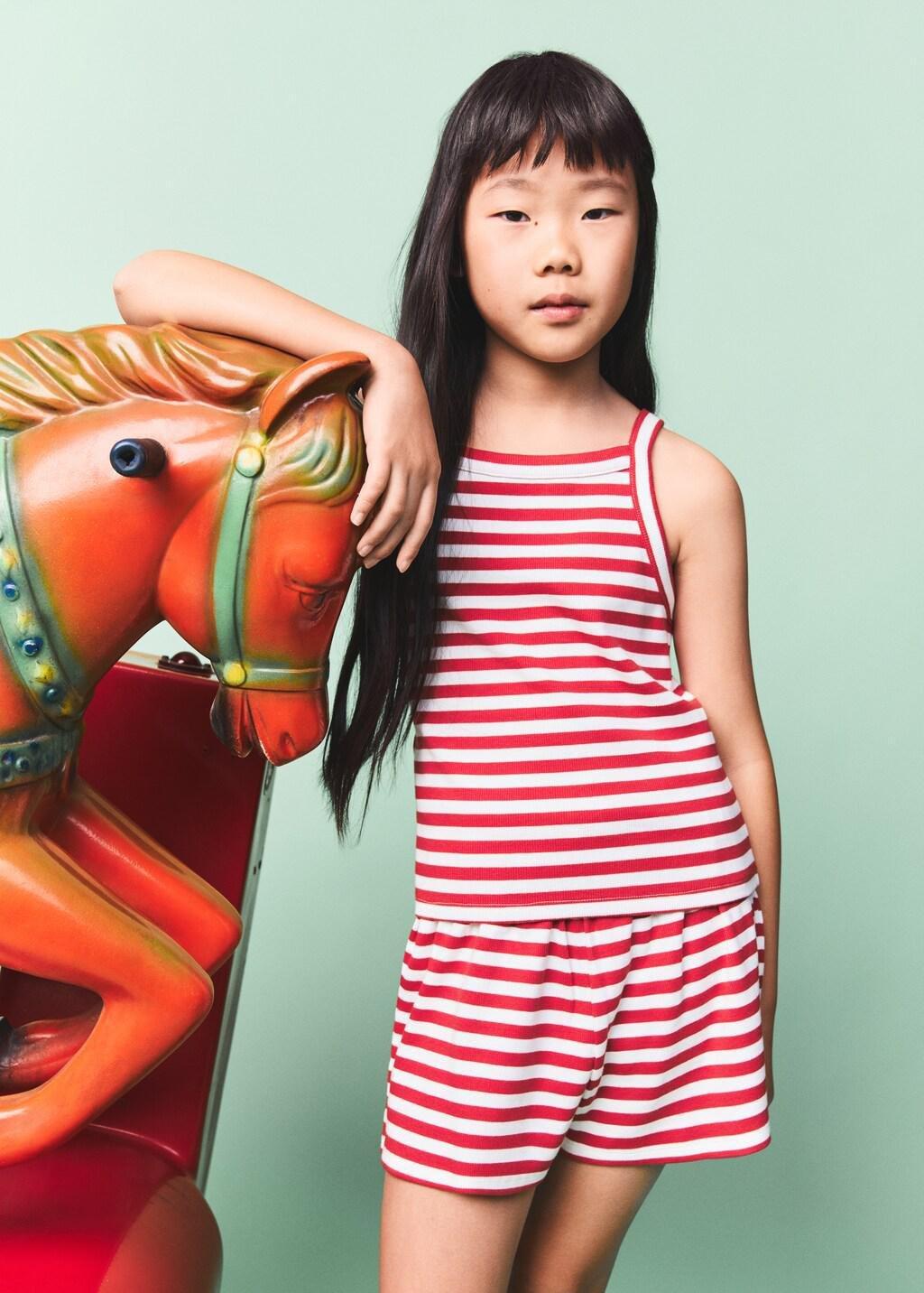 Red Striped Rib T-Shirt, Kids Girls, Red, large image number 3