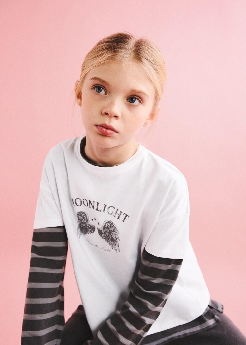 White Cotton Printed T-Shirt, Kids Girls, Natural White, large image number 1