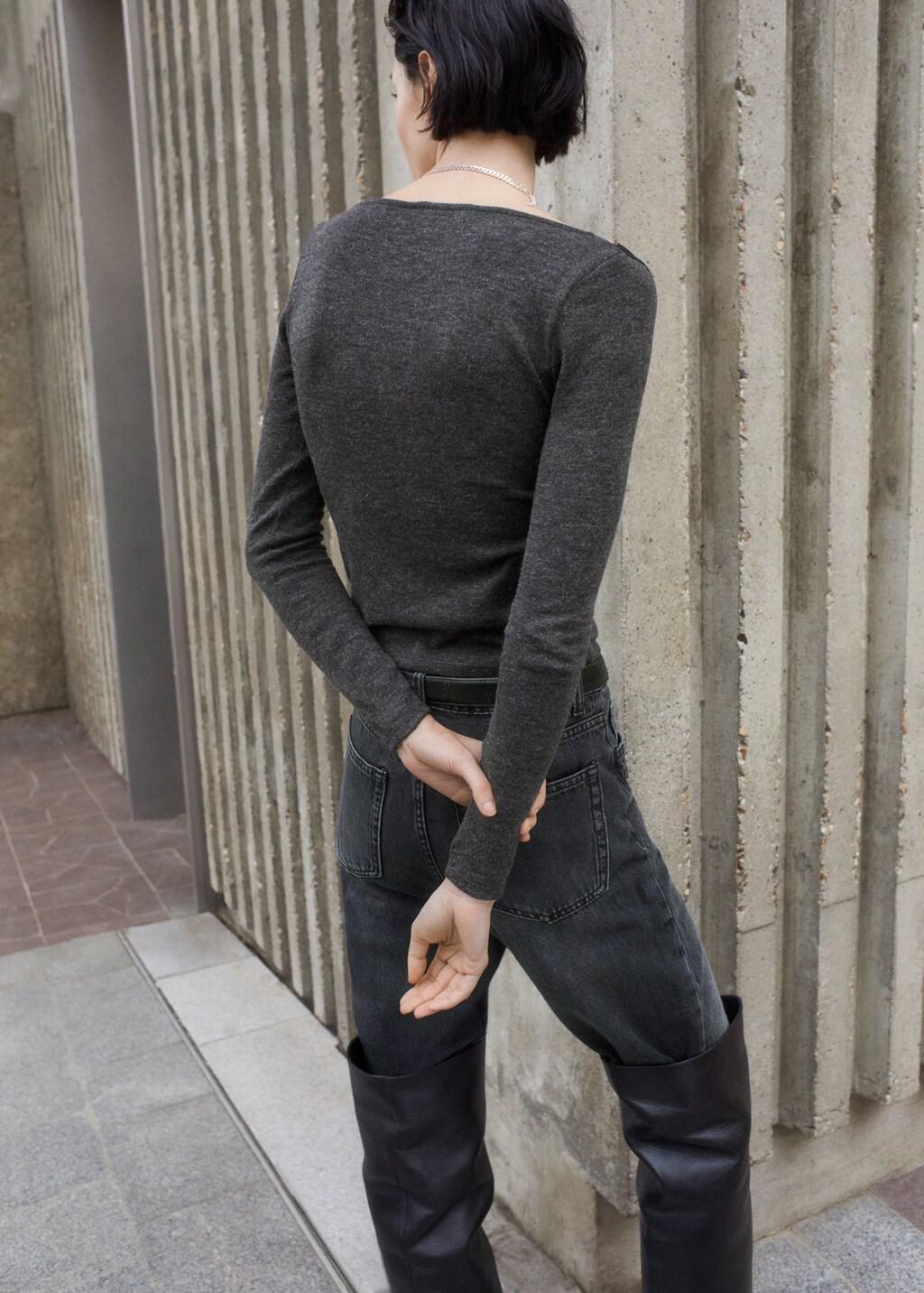 Grey Lace-Trimmed Scoop-Neck Top, 0201_94, large image number 2