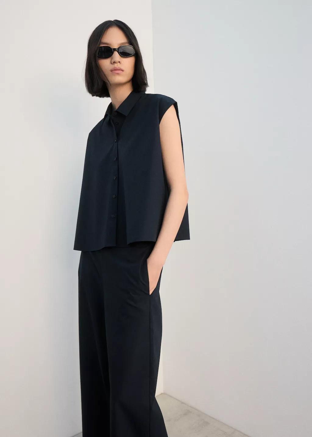 Navy Straight-Fit Trousers With Elastic Waist, Navy, large image number 4