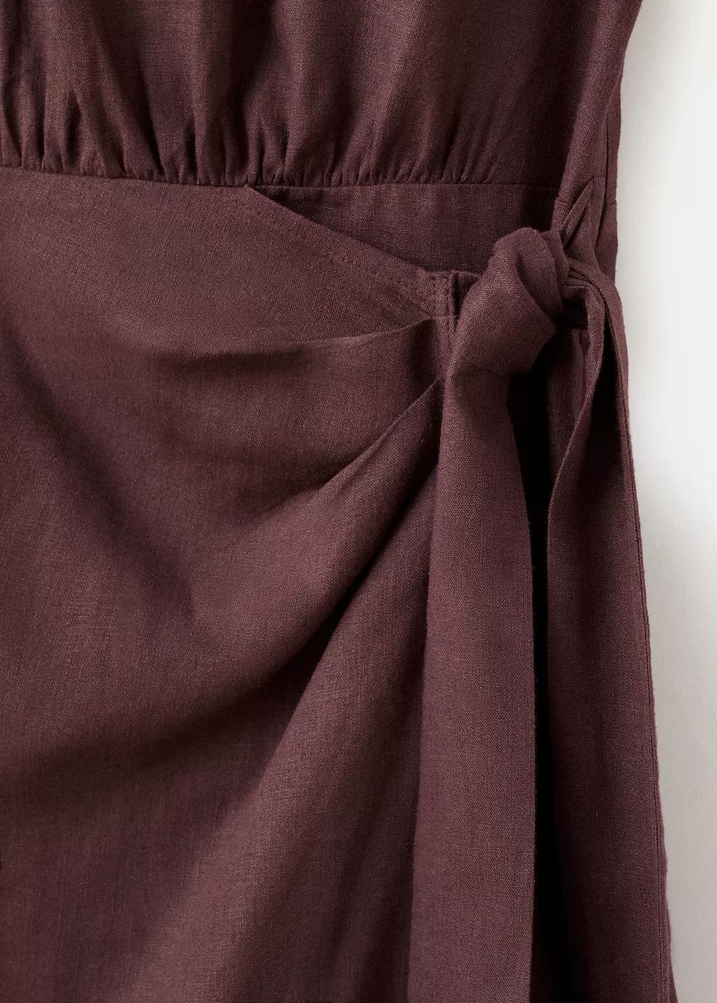 Brown Linen Wrap Dress, Dark Brown, large image number 1