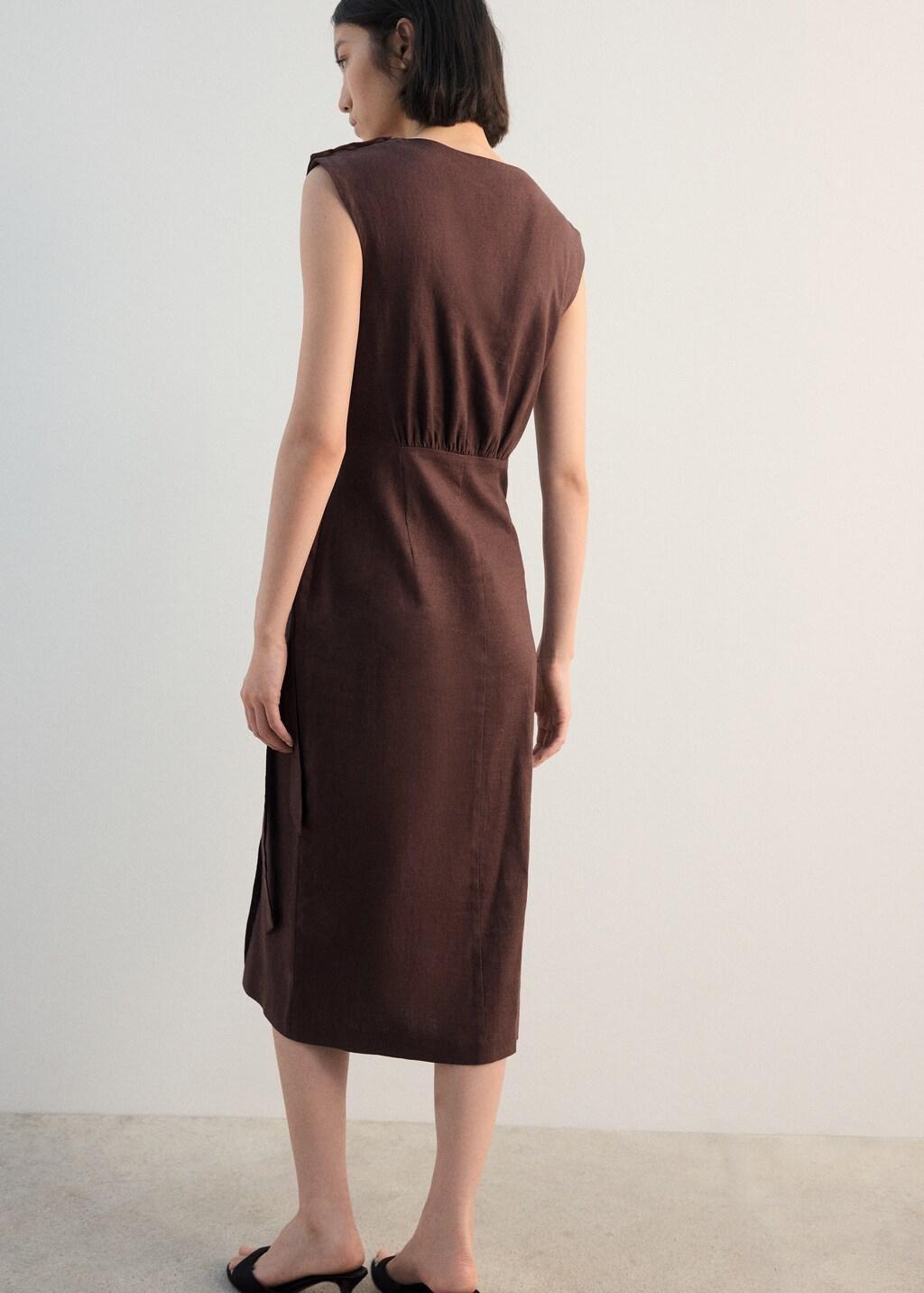 Brown Linen Wrap Dress, Dark Brown, large image number 2
