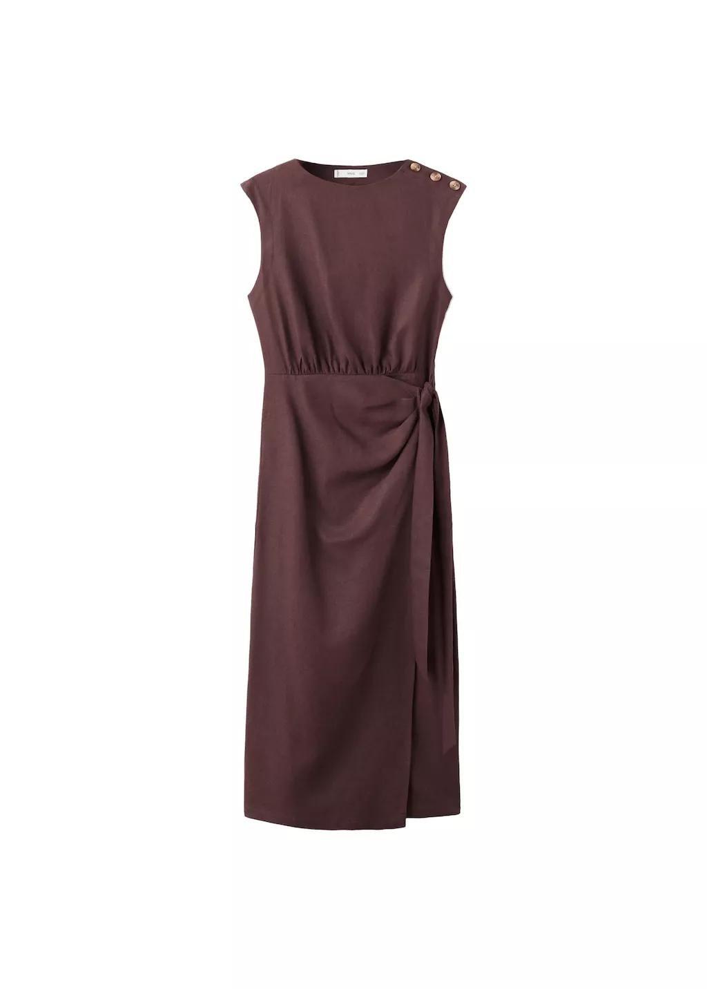 Brown Linen Wrap Dress, Dark Brown, large image number 6