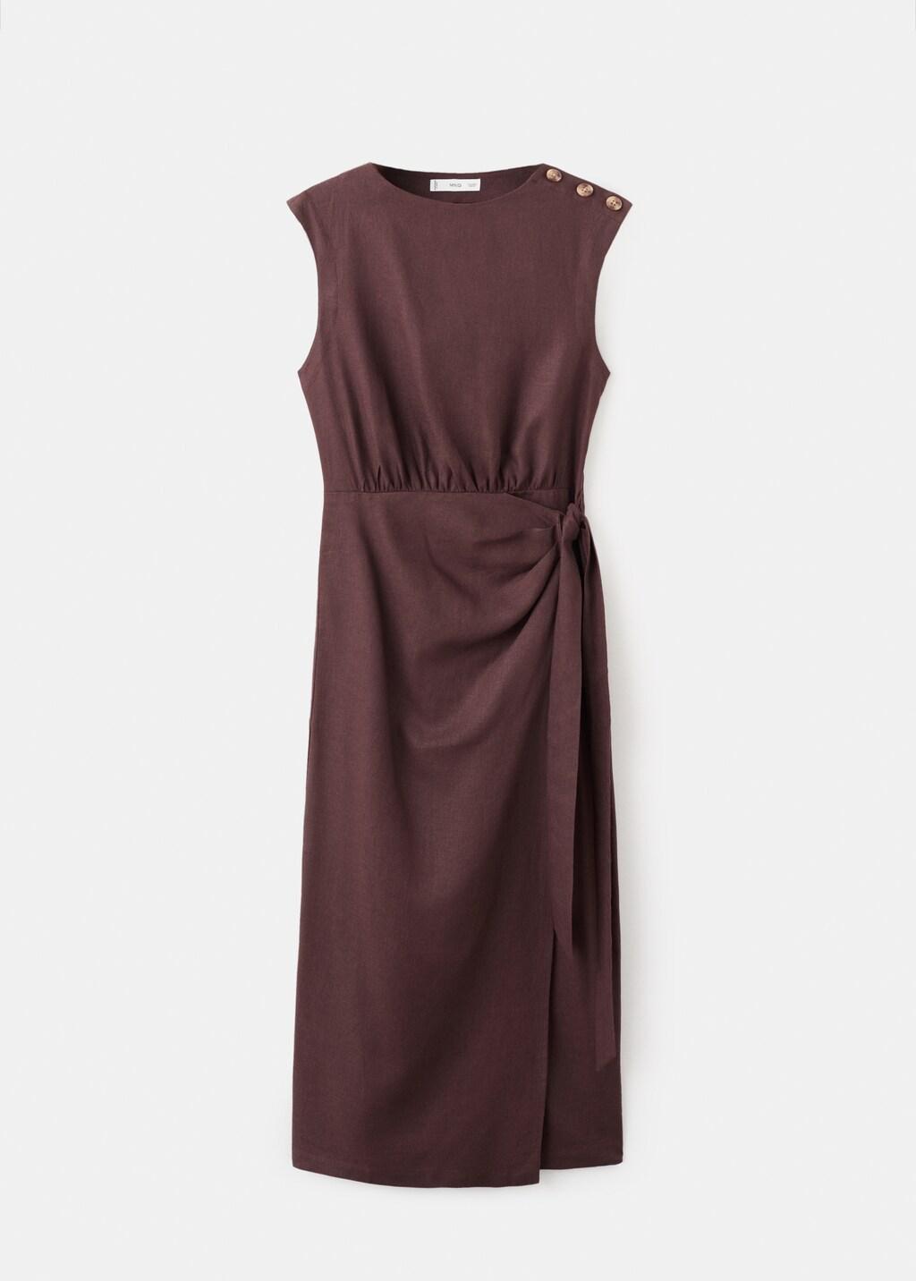 Brown Linen Wrap Dress, Dark Brown, large image number 7