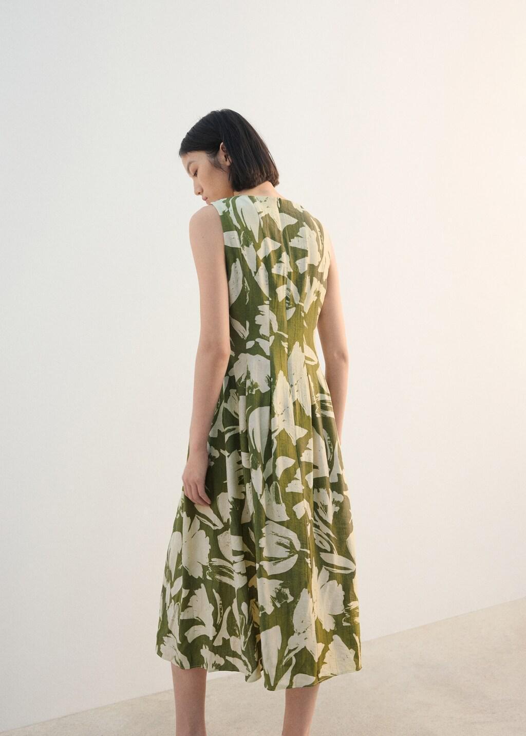 Green Floral-Print Flared Dress, Green, large image number 2