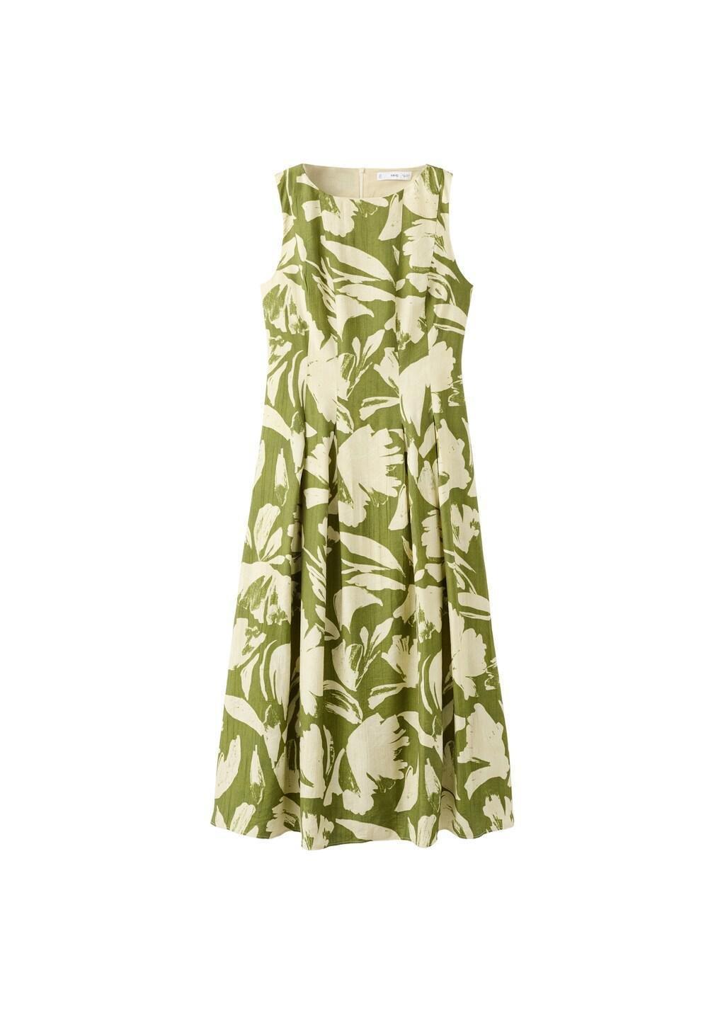 Green Floral-Print Flared Dress, Green, large image number 6
