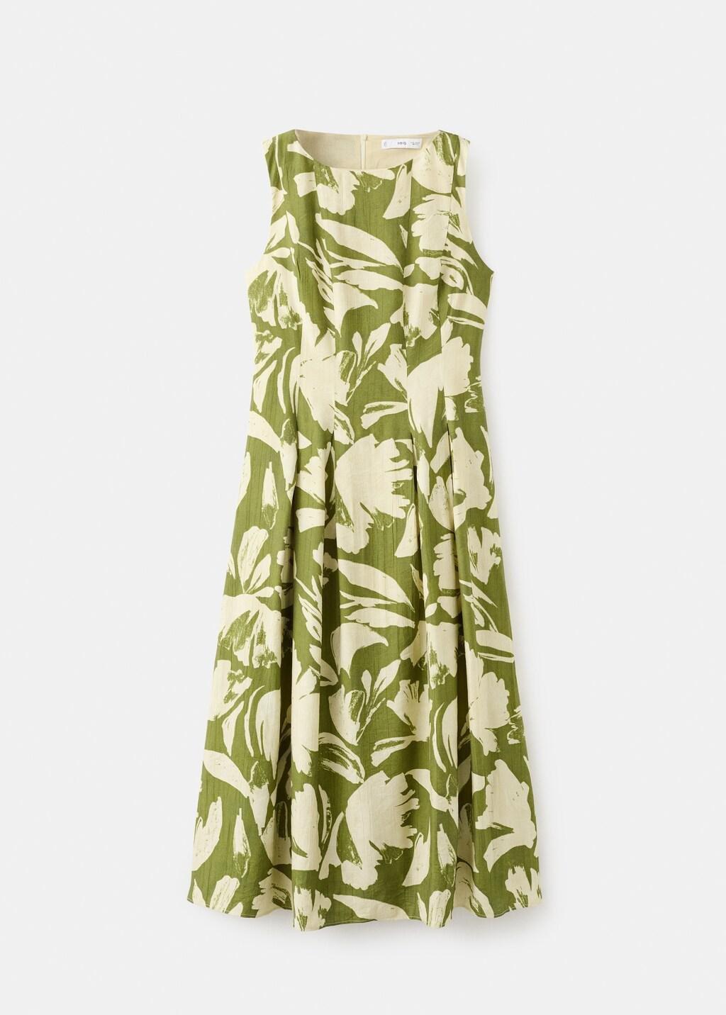 Green Floral-Print Flared Dress, Green, large image number 7