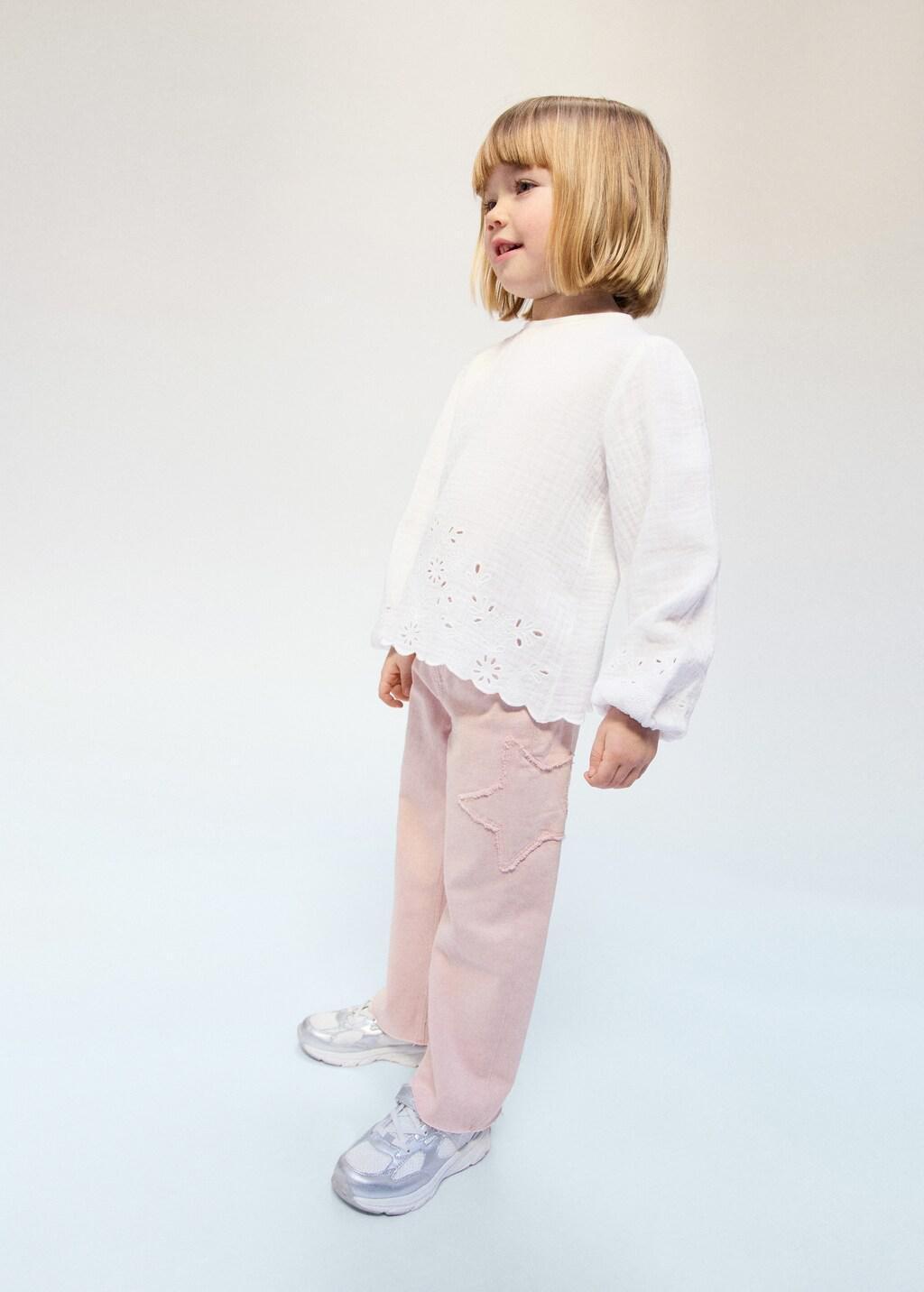 Pink Straight-Fit Jeans With Stars, Baby Girl, Pink, large image number 0