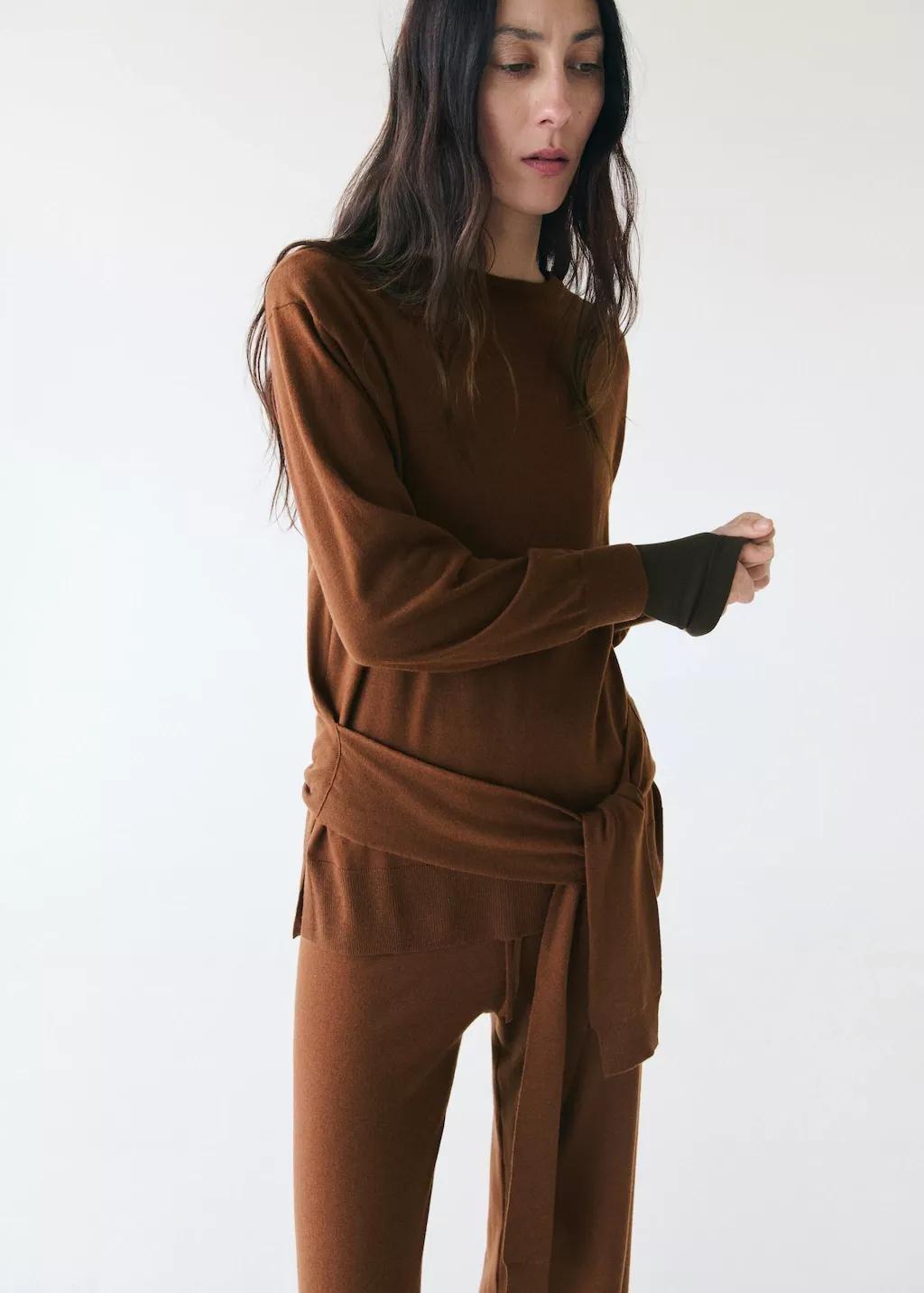 Brown Wool Blend Knot Sweater, 0201_17, large image number 3