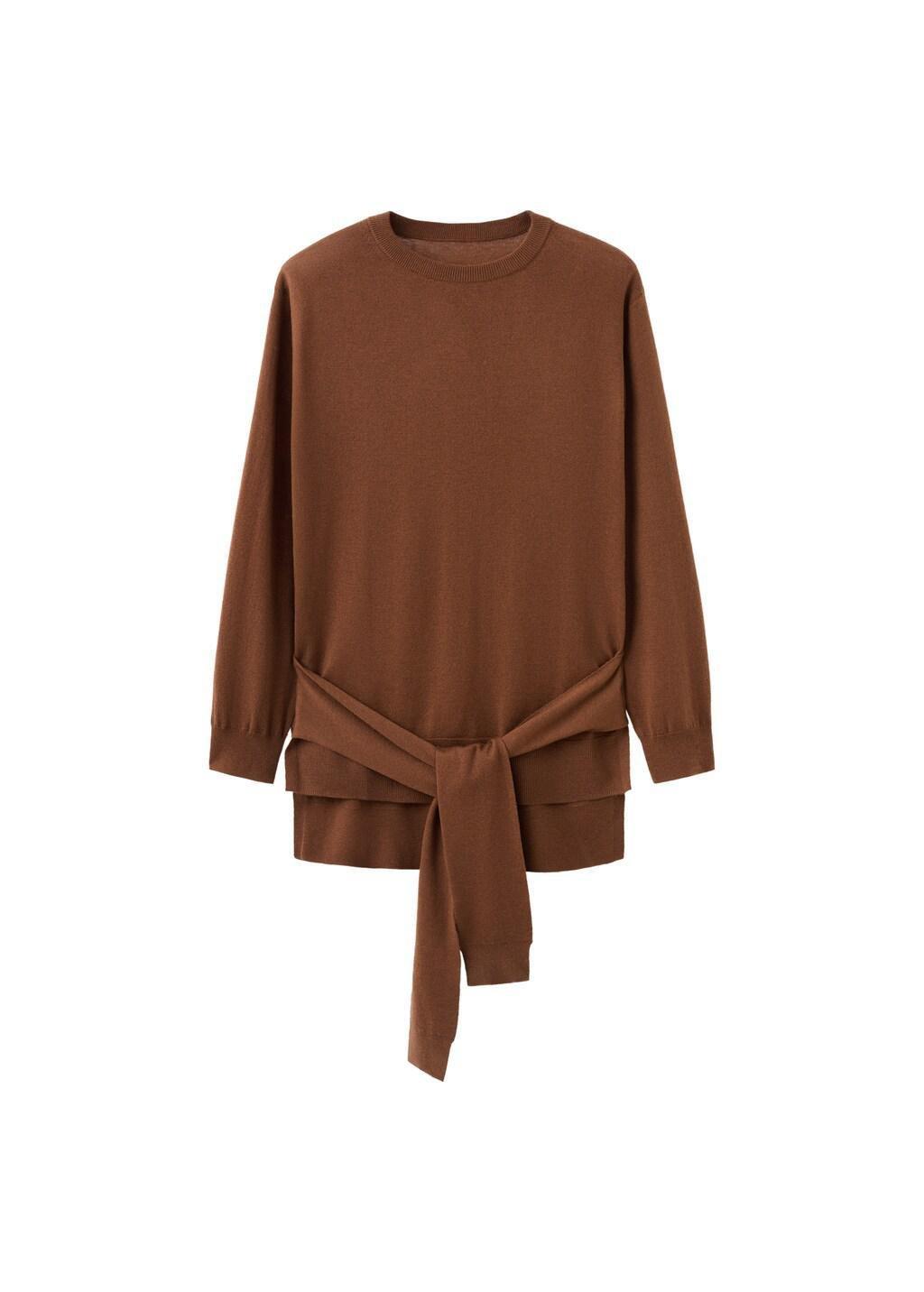 Brown Wool Blend Knot Sweater, 0201_17, large image number 5