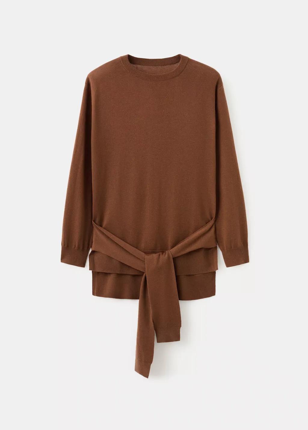 Brown Wool Blend Knot Sweater, 0201_17, large image number 6