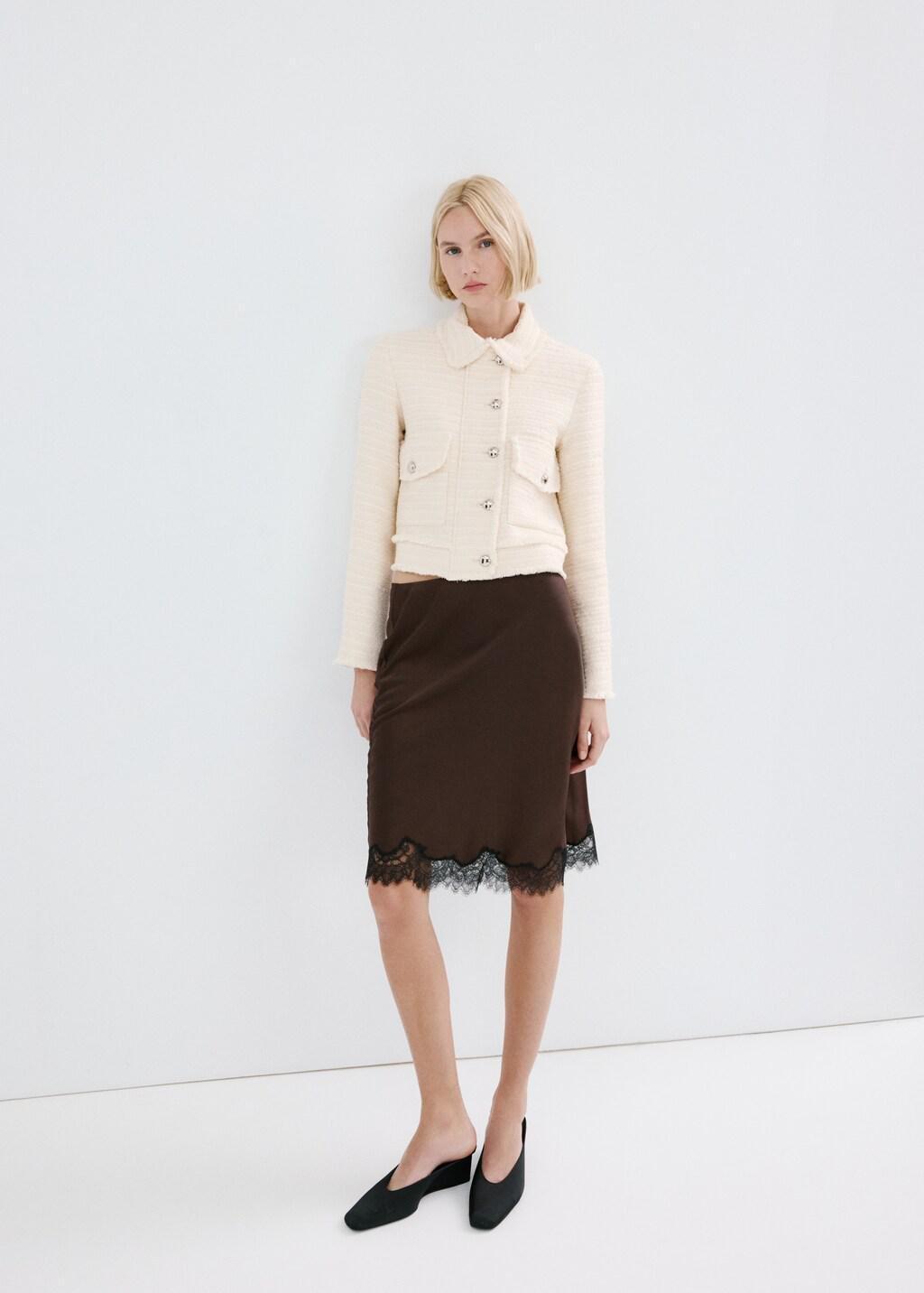 Beige Tweed Jacket With Notched Lapel Collar, 0201_05, large image number 0