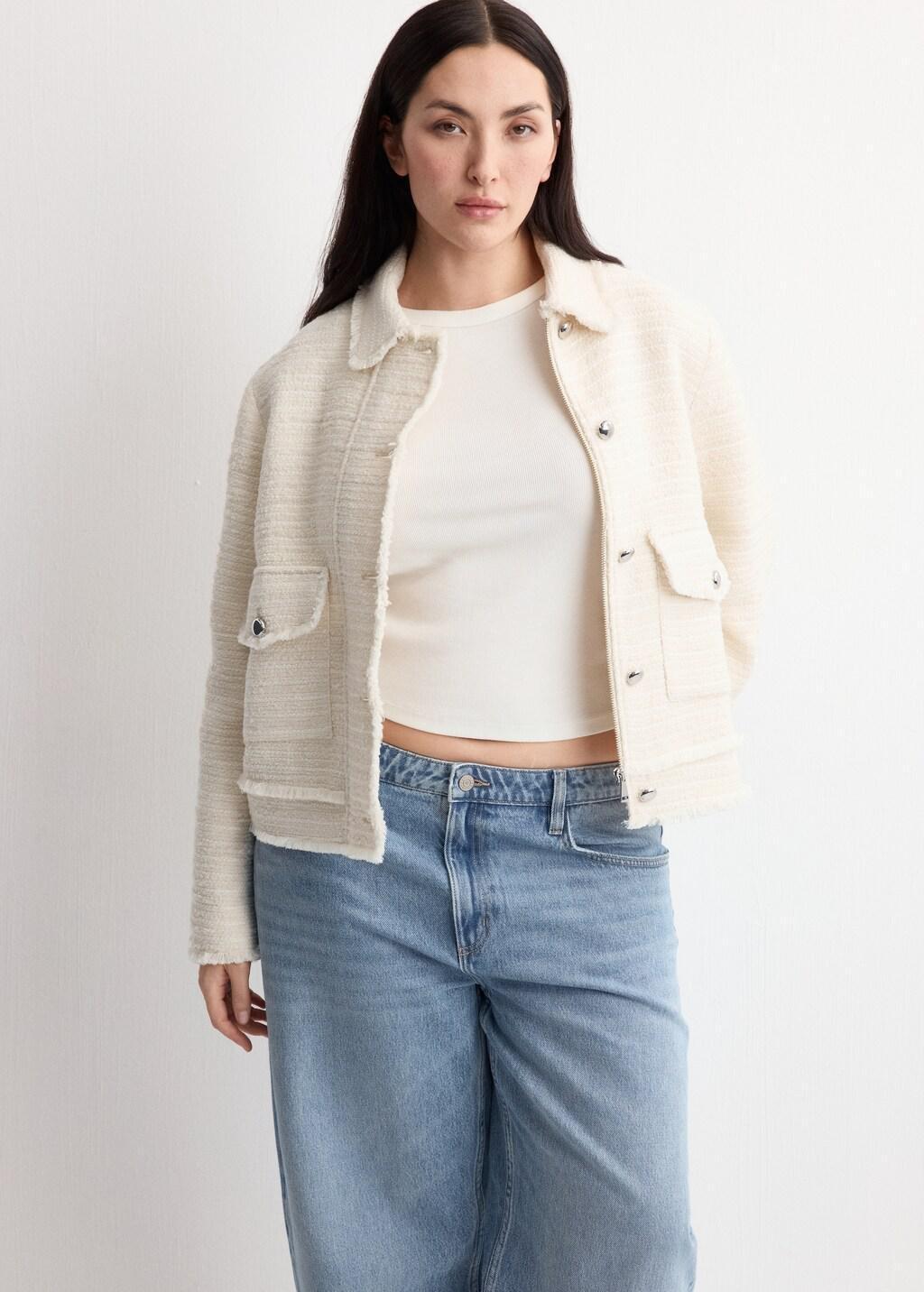 Beige Tweed Jacket With Notched Lapel Collar, 0201_05, large image number 6