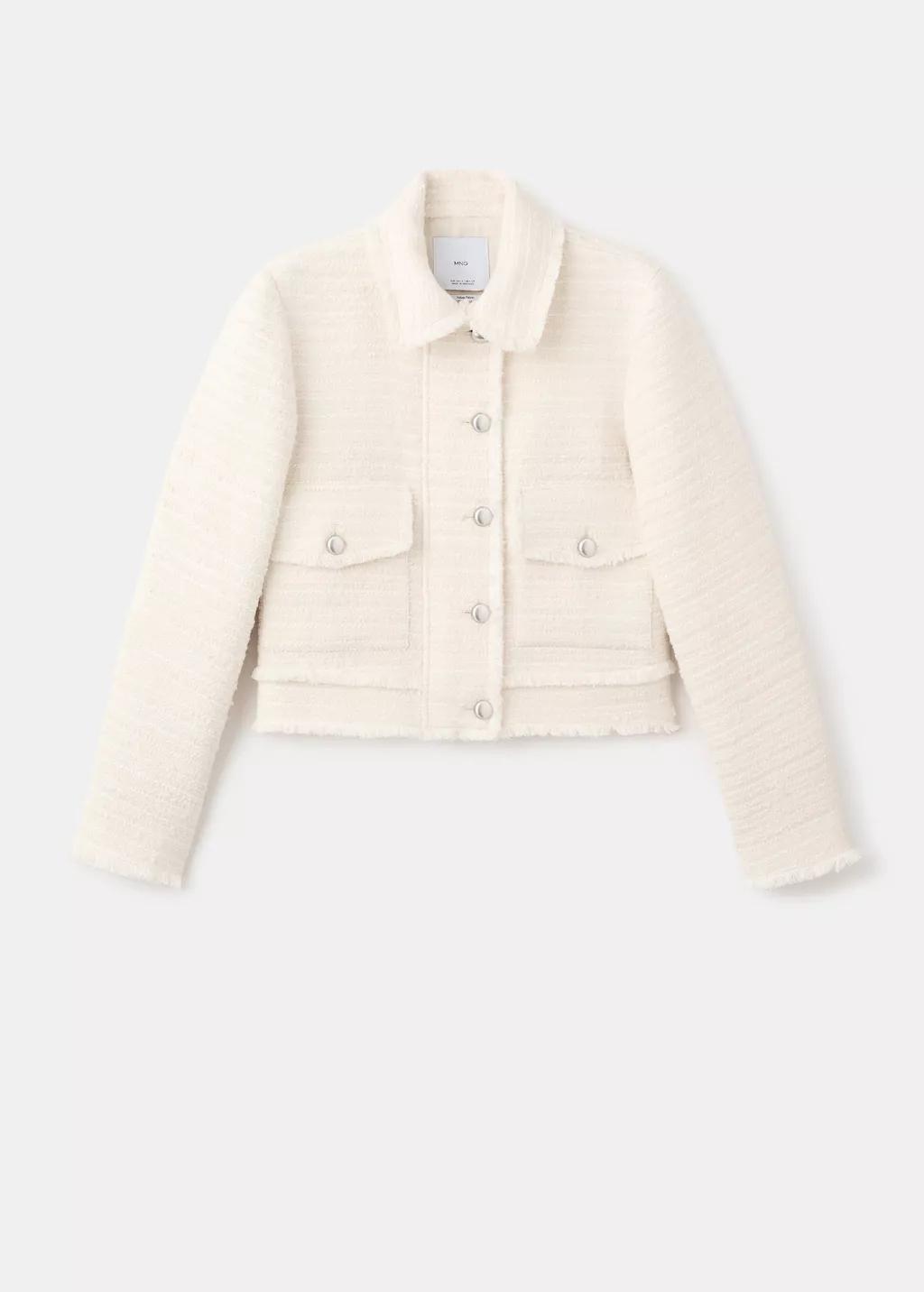 Beige Tweed Jacket With Notched Lapel Collar, 0201_05, large image number 8