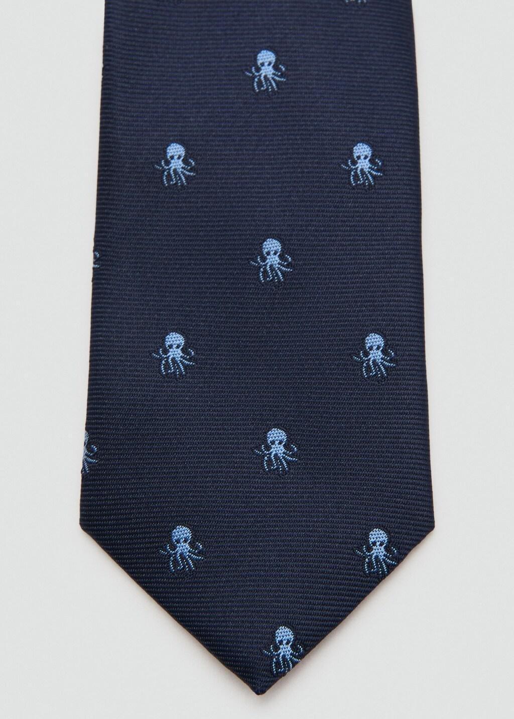 Navy Octopus Print Tie, Kids Boys, Navy, medium