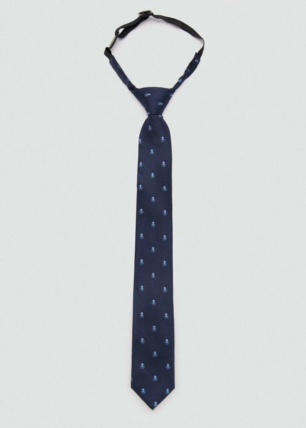 Navy Octopus Print Tie, Kids Boys, Navy, medium