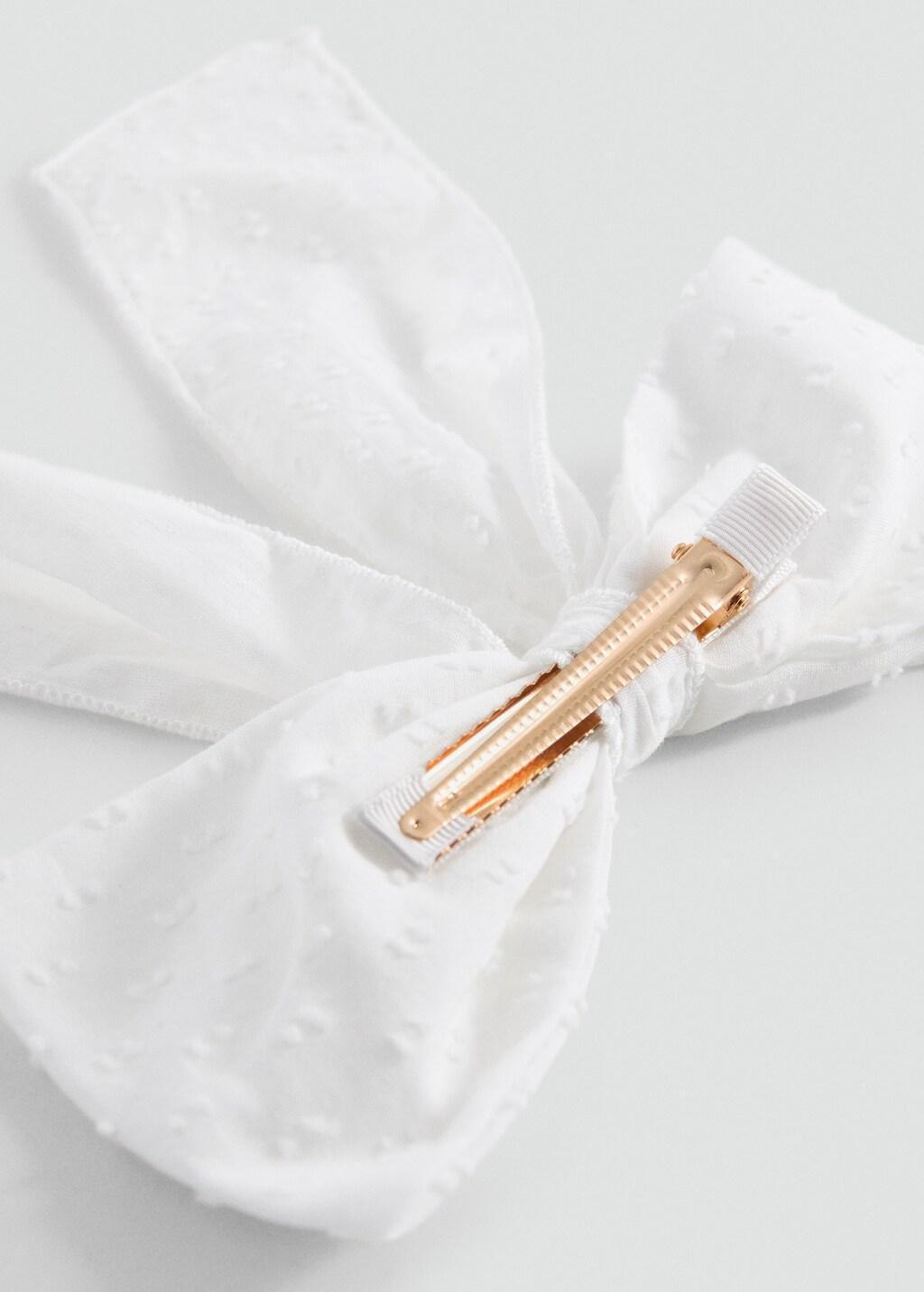 White Bow Hairclip, Kids Girl, White, large image number 0