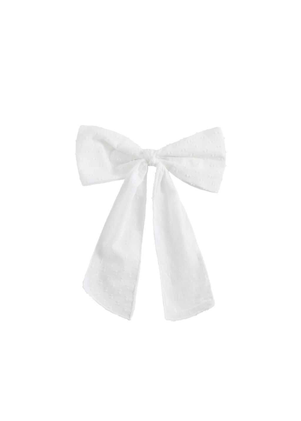 White Bow Hairclip, Kids Girl, White, large image number 1
