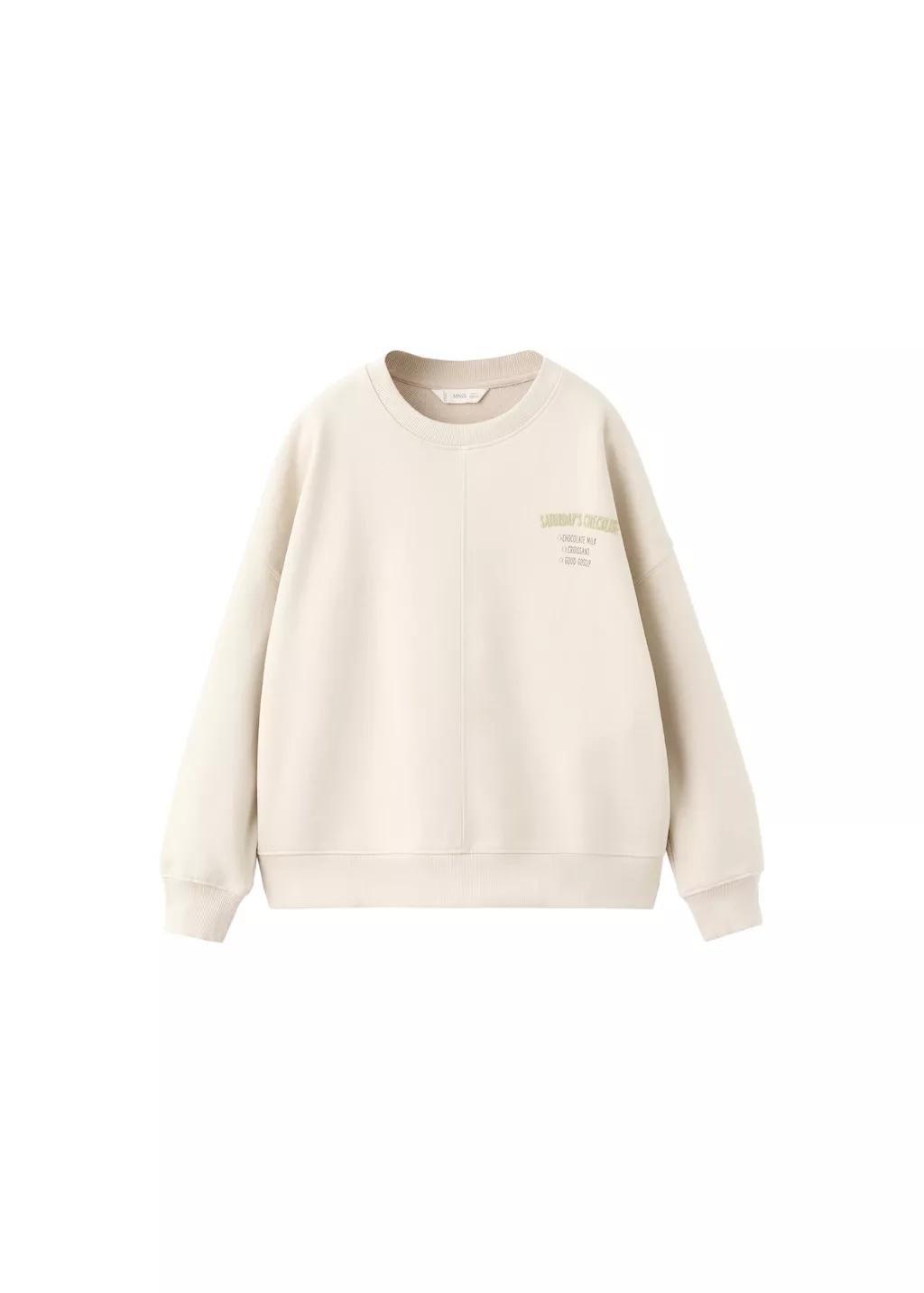 Beige Printed Cotton Sweatshirt, Kids Girls, Light Beige, large image number 5