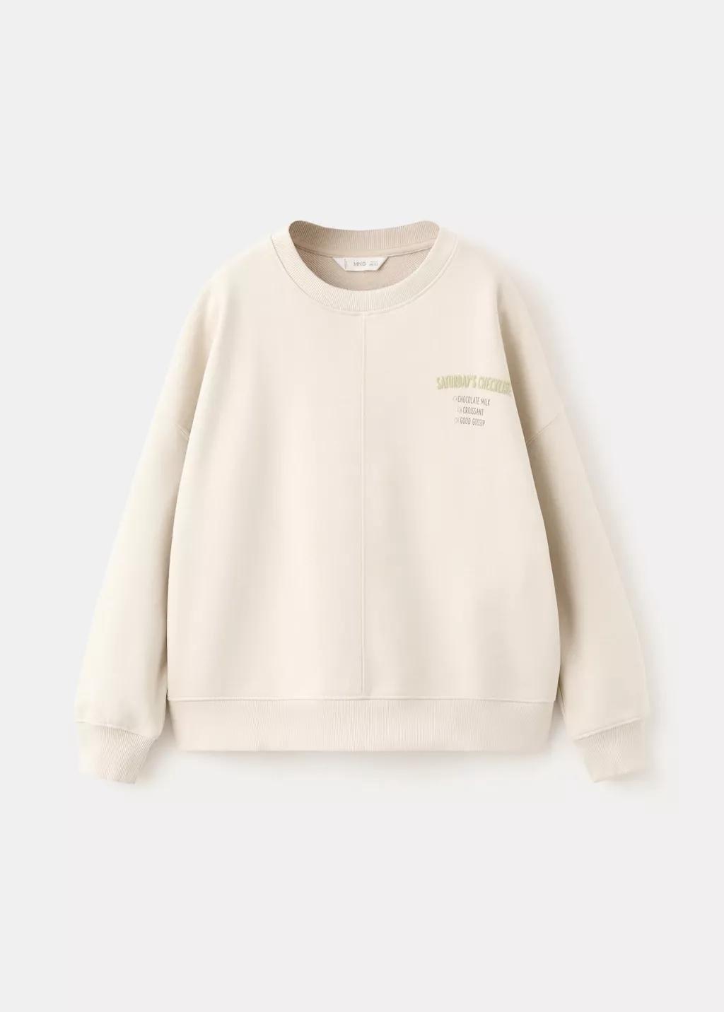 Beige Printed Cotton Sweatshirt, Kids Girls, Light Beige, large image number 6