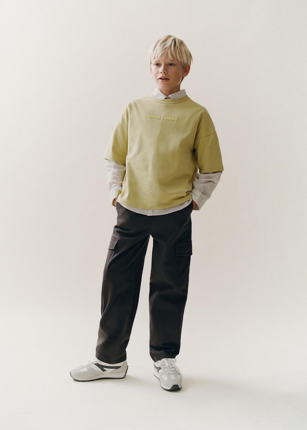 Grey Cotton Cargo Trousers, Kids Boy, Charcoal, large image number 0