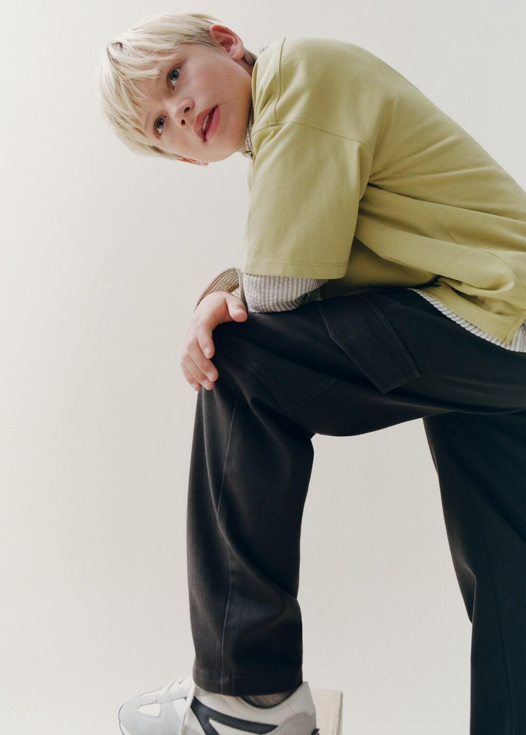 Grey Cotton Cargo Trousers, Kids Boy, Charcoal, large image number 1