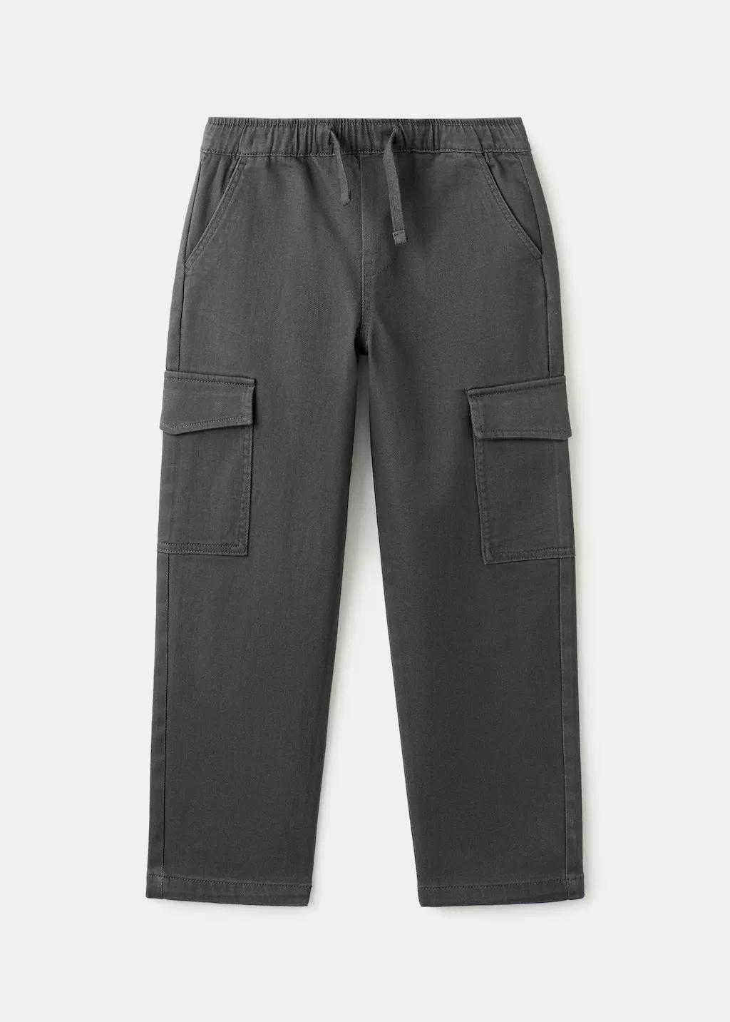 Grey Cotton Cargo Trousers, Kids Boy, Charcoal, large image number 2