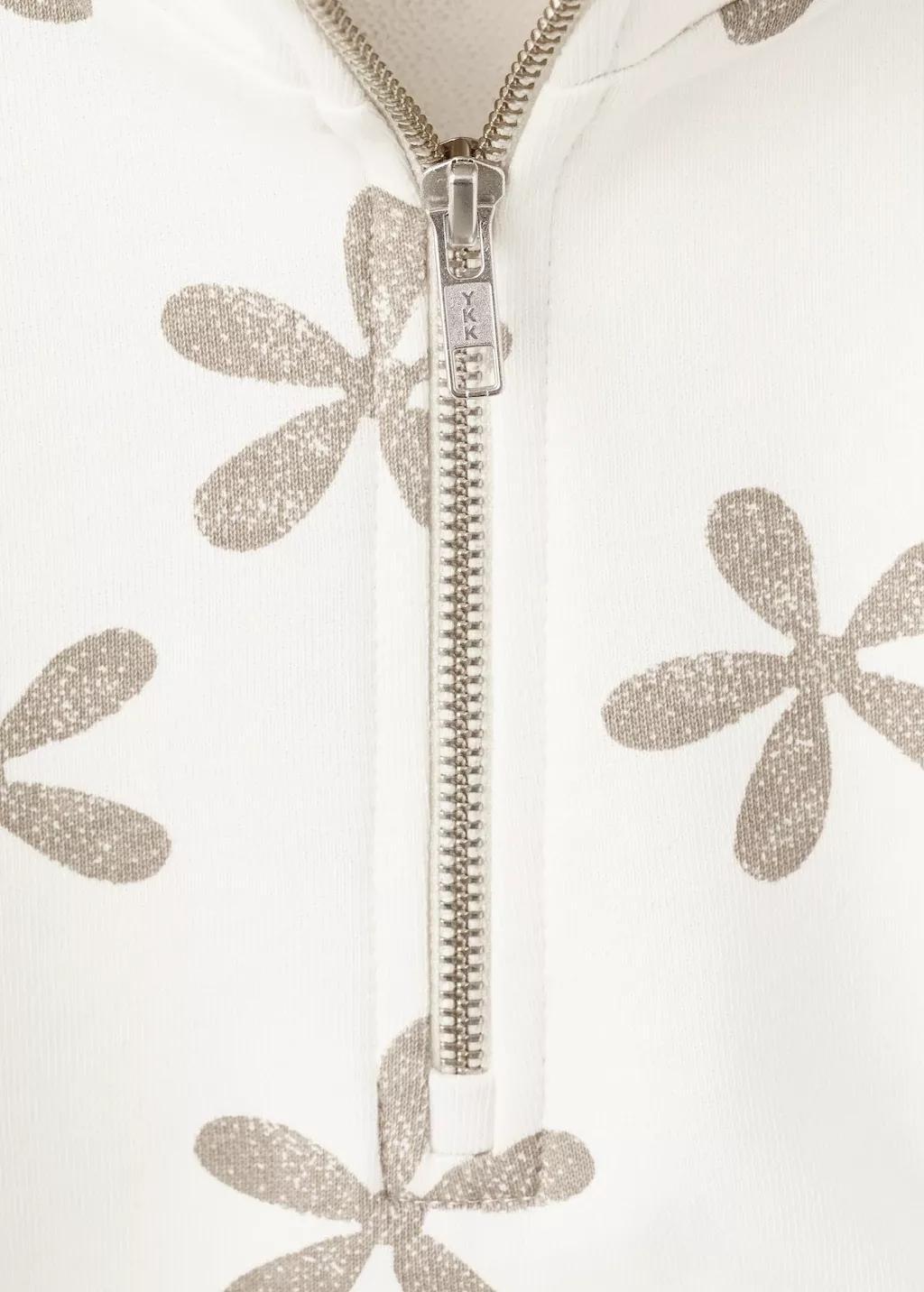 White Floral Printed Sweatshirt, Kids Girls, Natural White, large image number 1