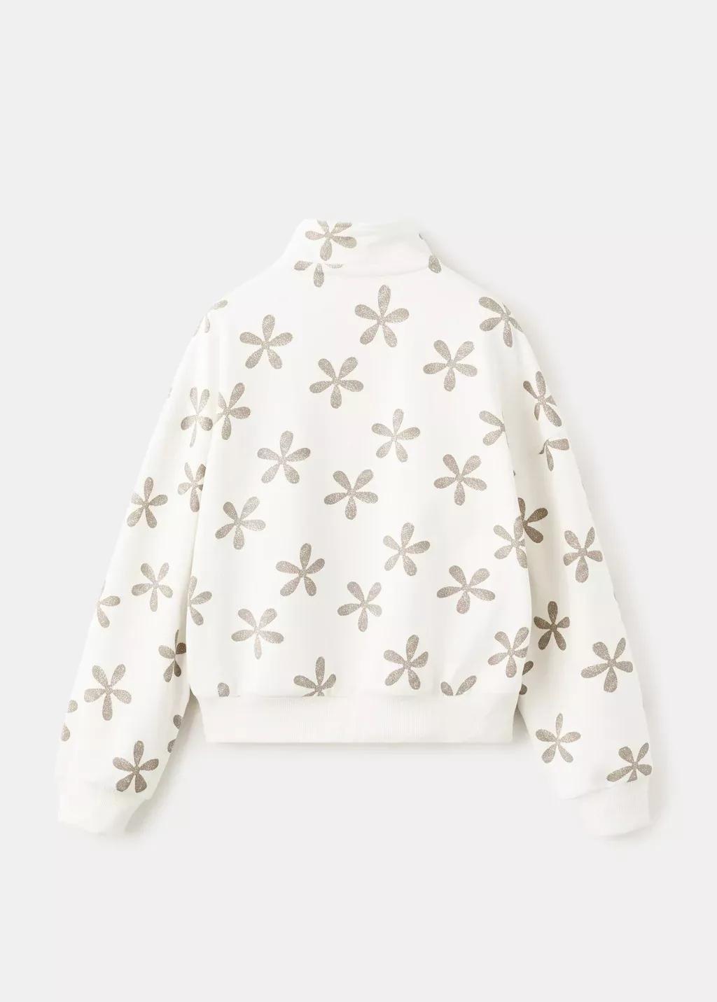 White Floral Printed Sweatshirt, Kids Girls, Natural White, large image number 2
