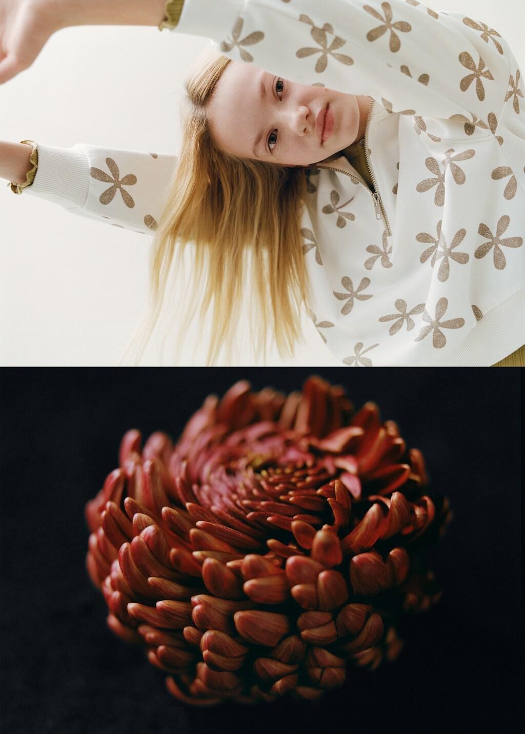 White Floral Printed Sweatshirt, Kids Girls, Natural White, large image number 4