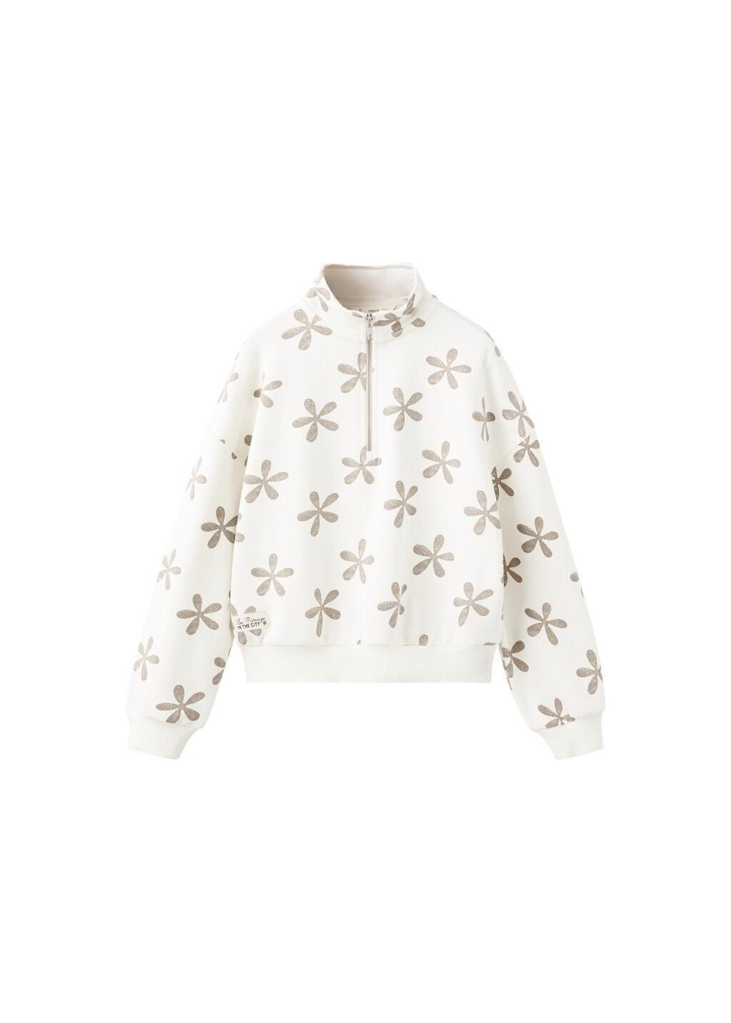 White Floral Printed Sweatshirt, Kids Girls, Natural White, large image number 5