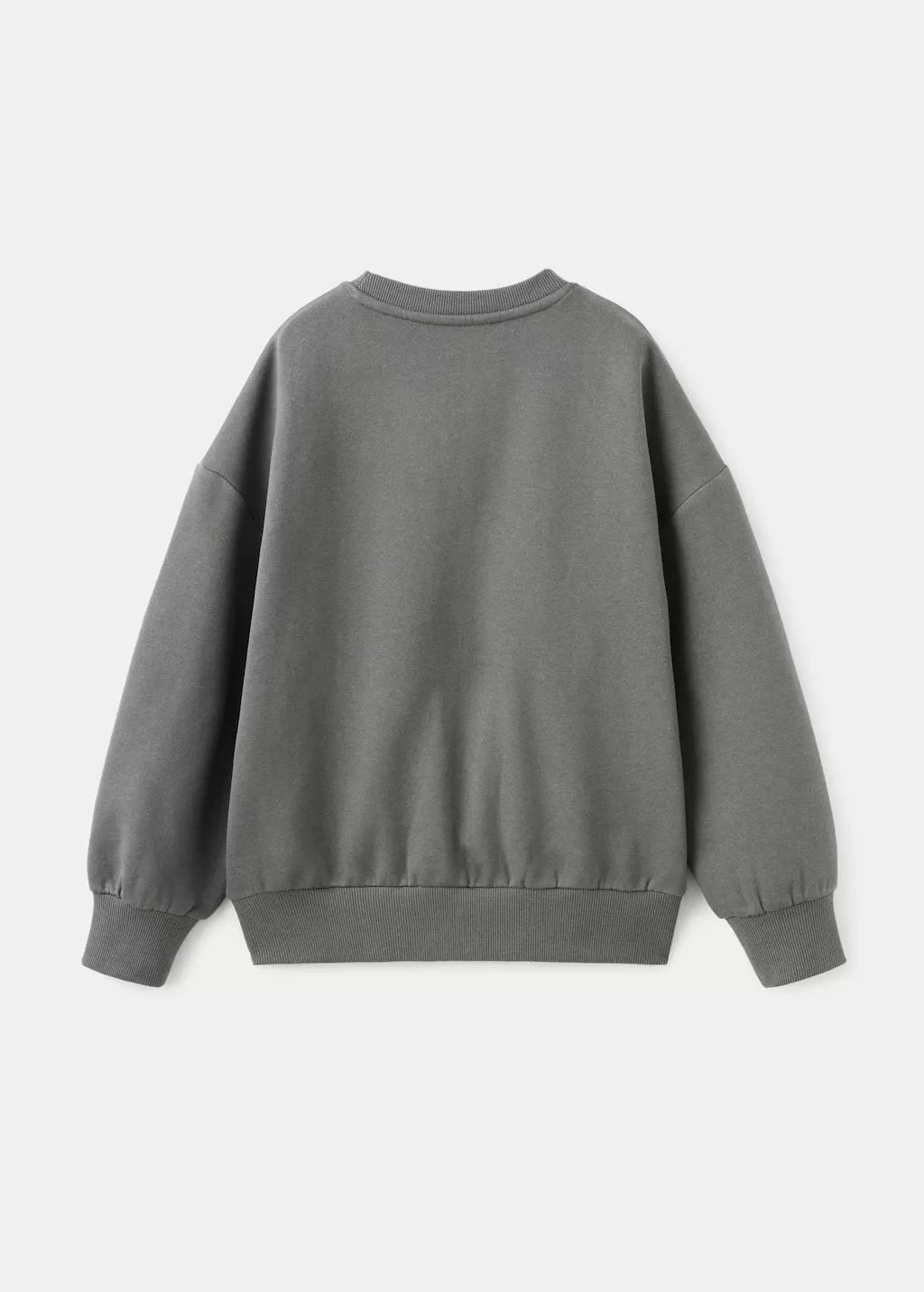 Grey Cotton Sweatshirt With Embroidered Flowers, Kids Girls, Charcoal, large image number 2