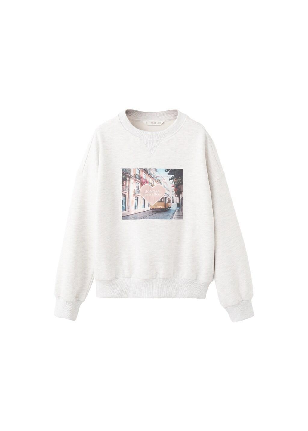 Grey Printed Embroidered Sweatshirt, Kids Girls, Light Pastel Grey, large image number 3