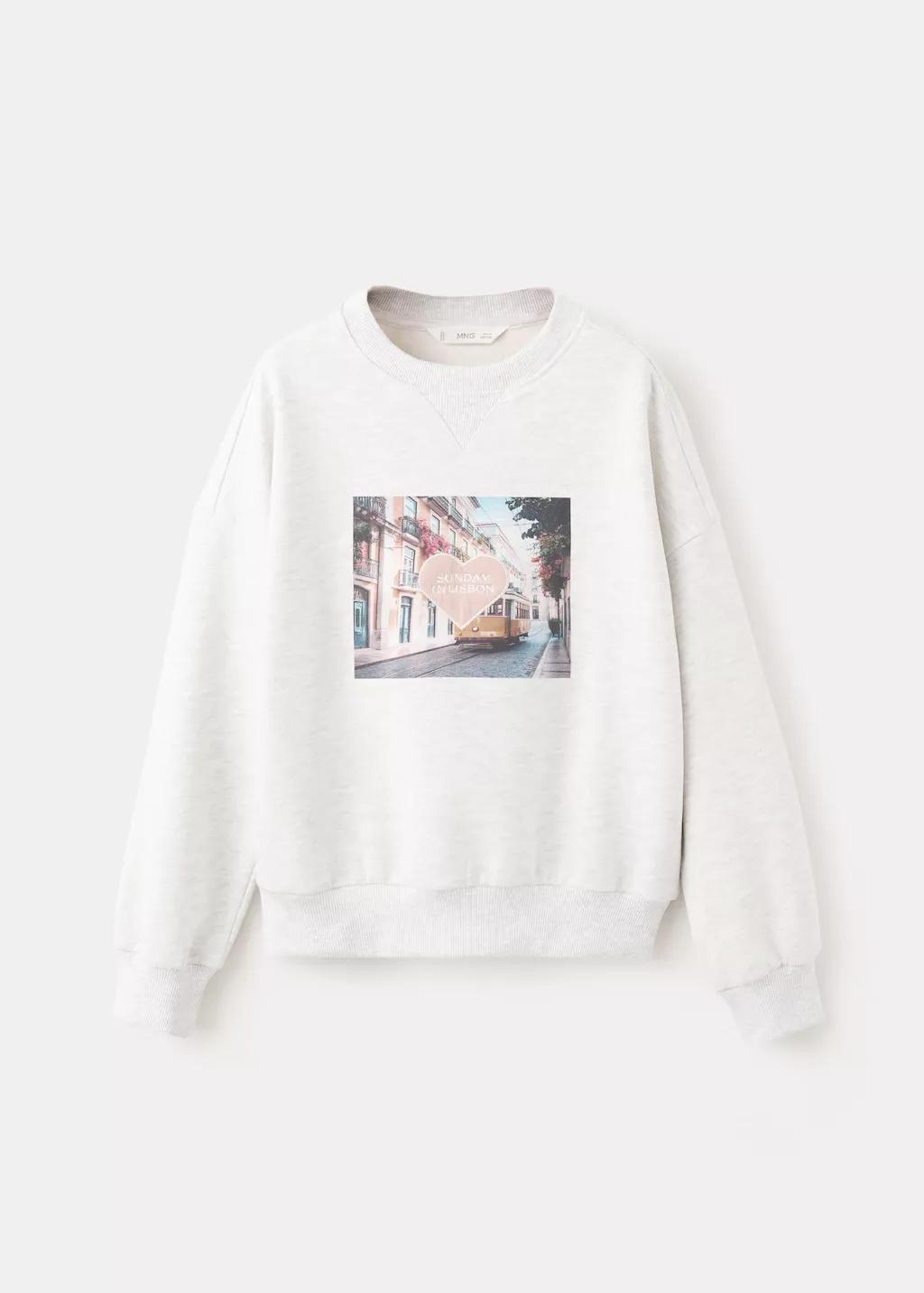 Grey Printed Embroidered Sweatshirt, Kids Girls, Light Pastel Grey, large image number 4