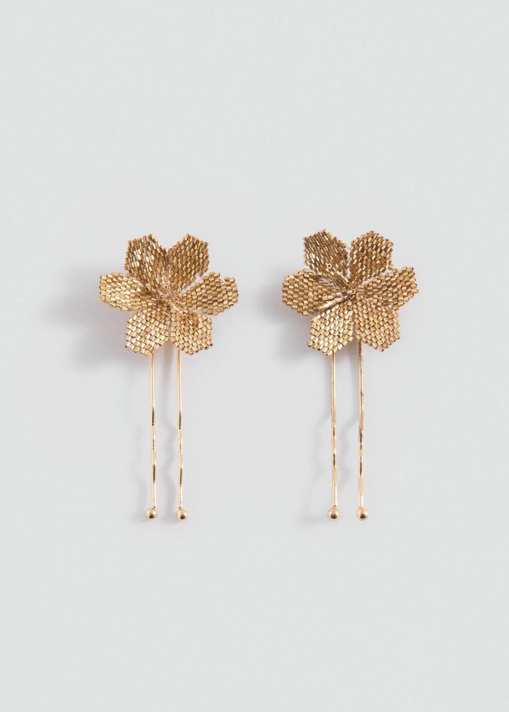 Gold Flower Hairclips, Set Of 2, Kids Girls, Gold, large image number 0