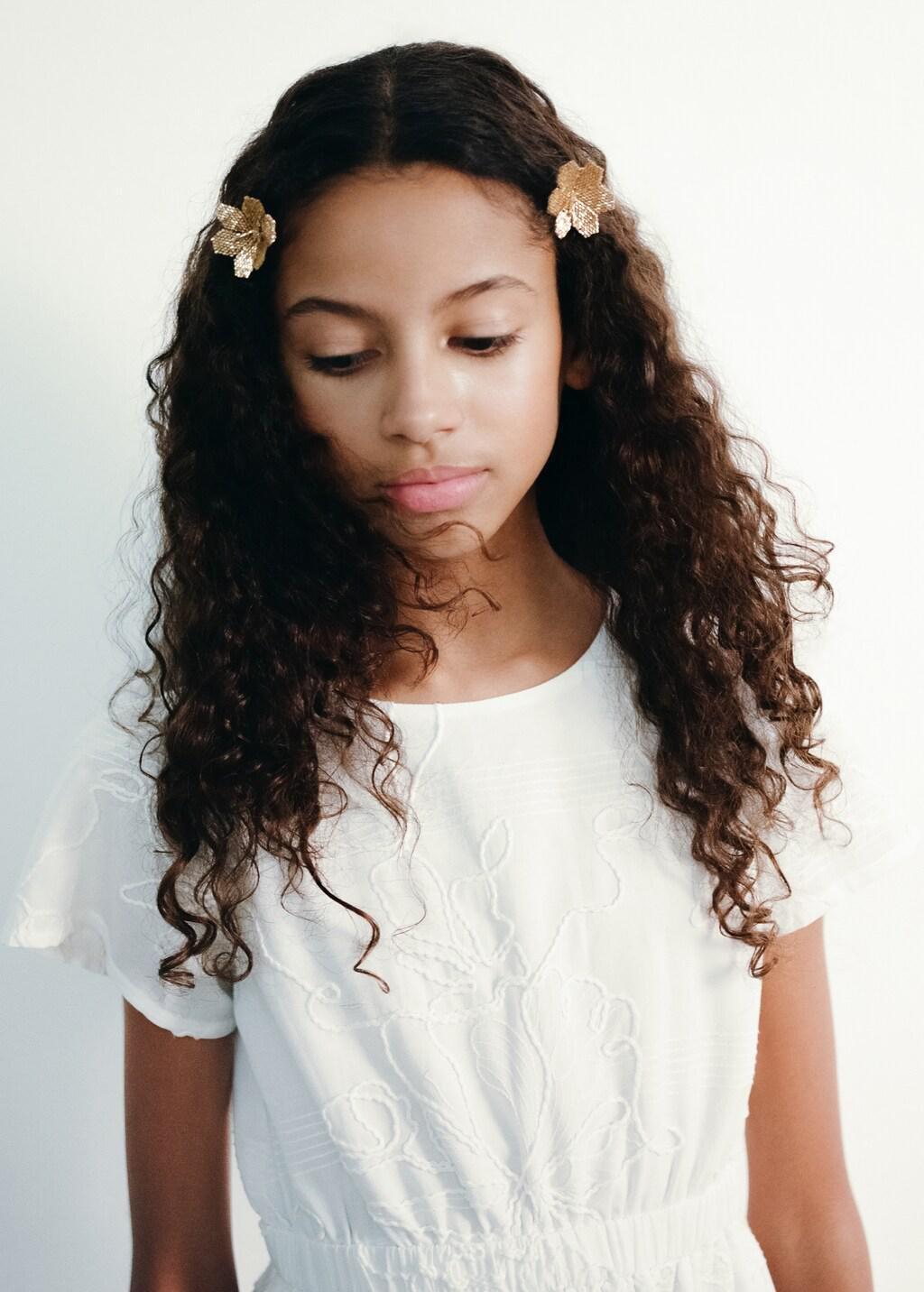 Gold Flower Hairclips, Set Of 2, Kids Girls, Gold, large image number 2