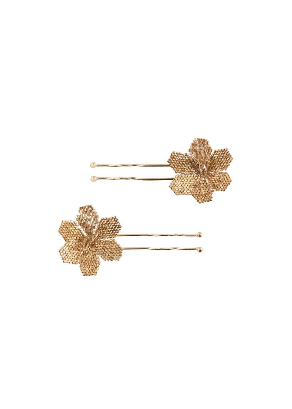 Gold Flower Hairclips, Set Of 2, Kids Girls, Gold, large image number 4