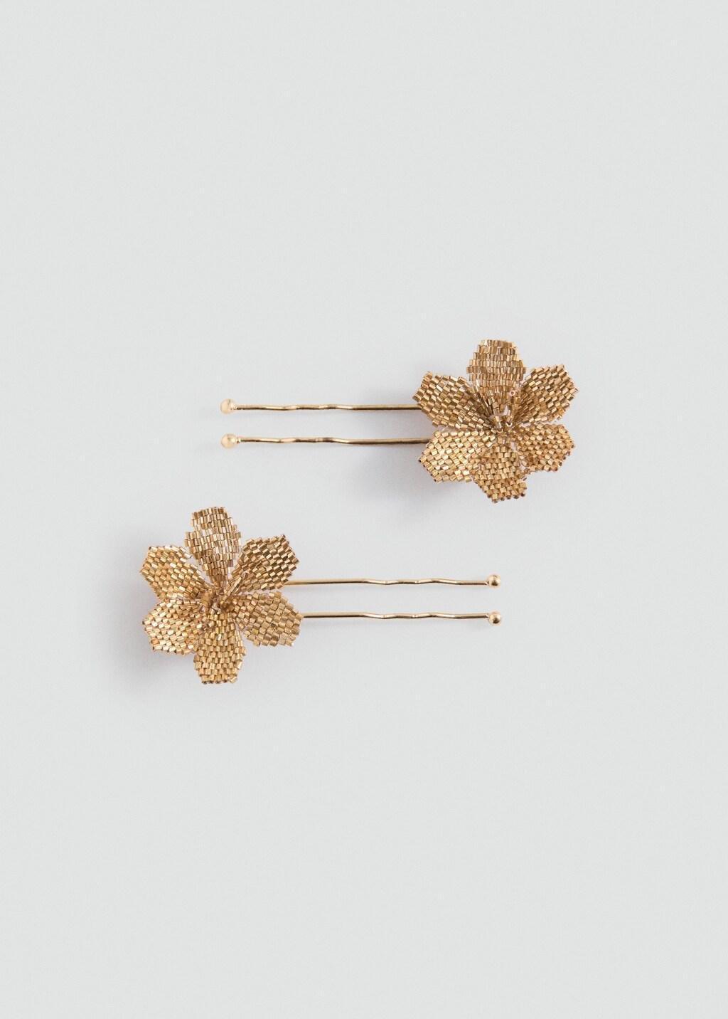 Gold Flower Hairclips, Set Of 2, Kids Girls, Gold, large image number 5