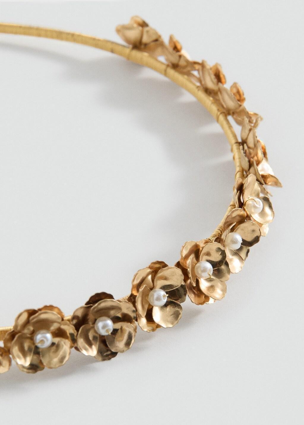 Gold Beaded Flower Headband, Kids Girl, Gold, large image number 0