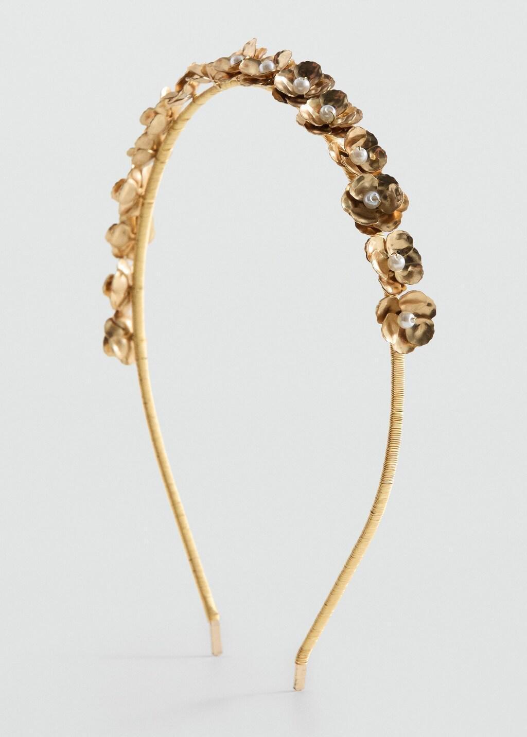 Gold Beaded Flower Headband, Kids Girl, Gold, large image number 1