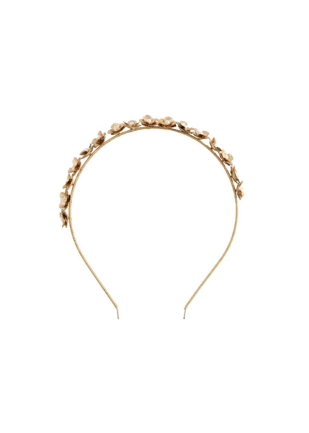 Gold Beaded Flower Headband, Kids Girl, Gold, large image number 2