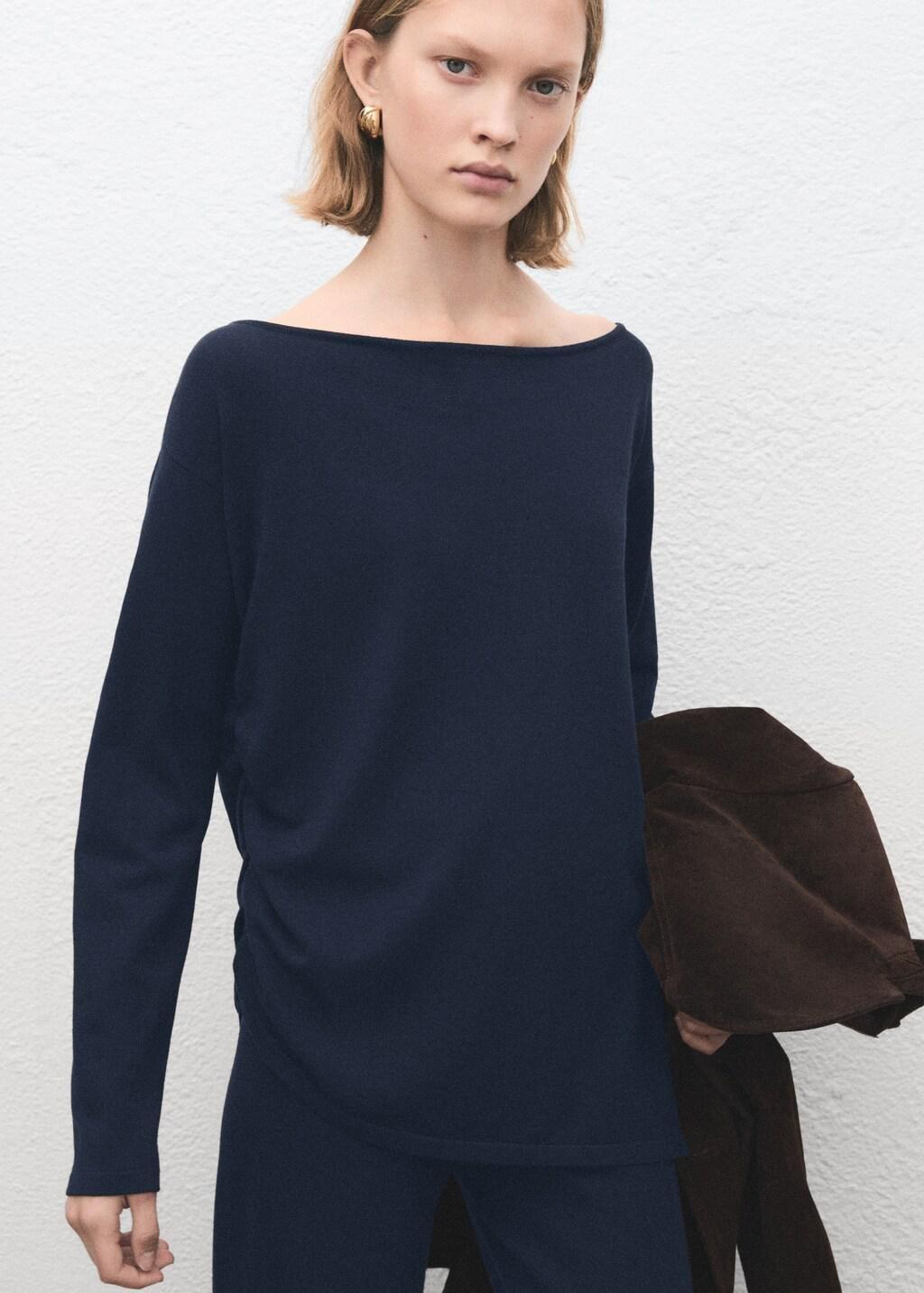 Navy Boat-Neck Knitted Sweater, Navy, large image number 3