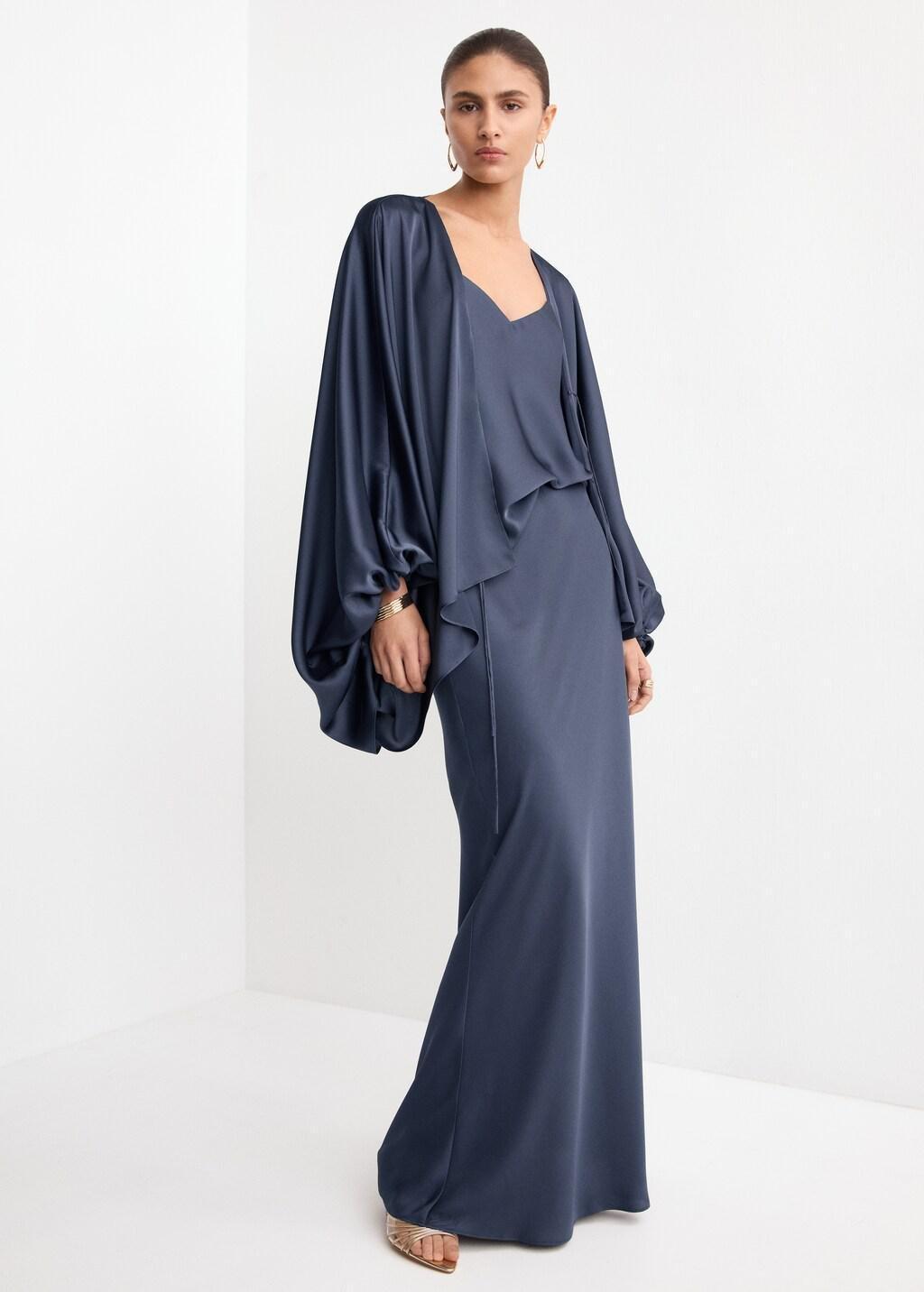 Blue Satin Top With Straps, Dark Blue, large image number 0