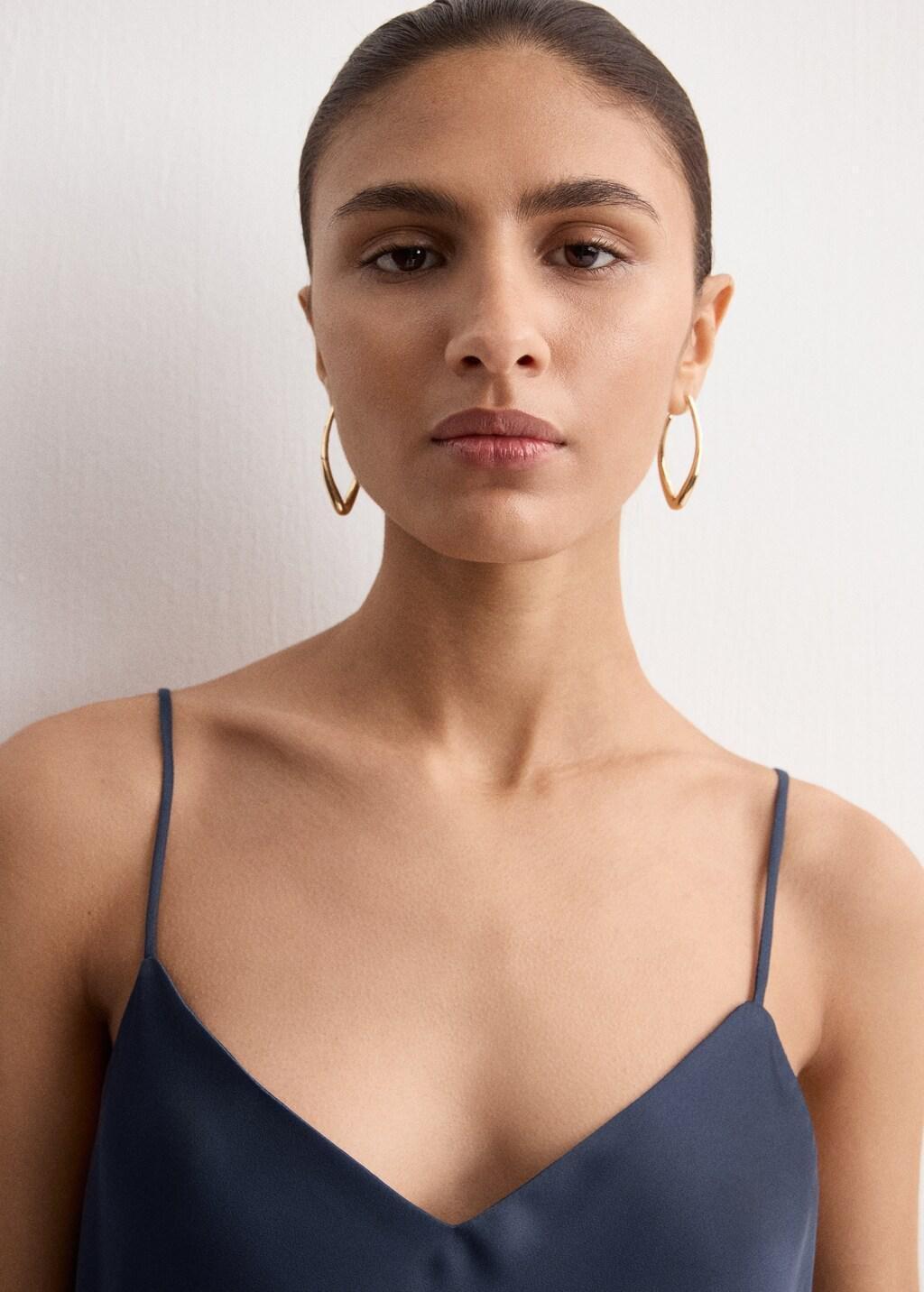 Blue Satin Top With Straps, Dark Blue, large image number 4