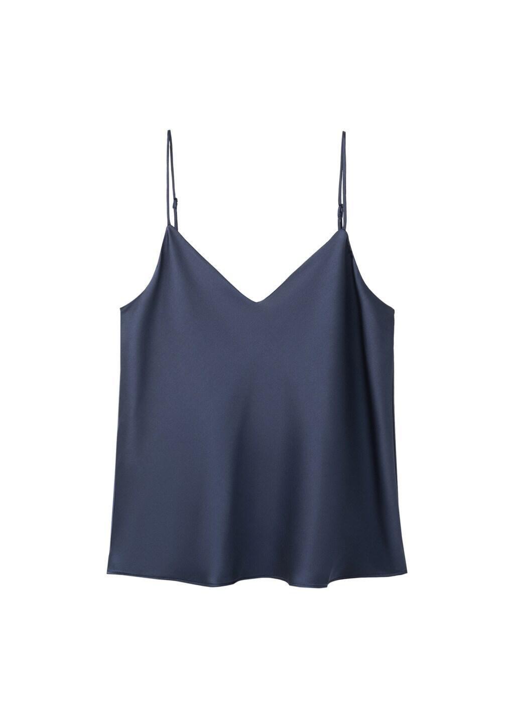 Blue Satin Top With Straps, Dark Blue, large image number 6