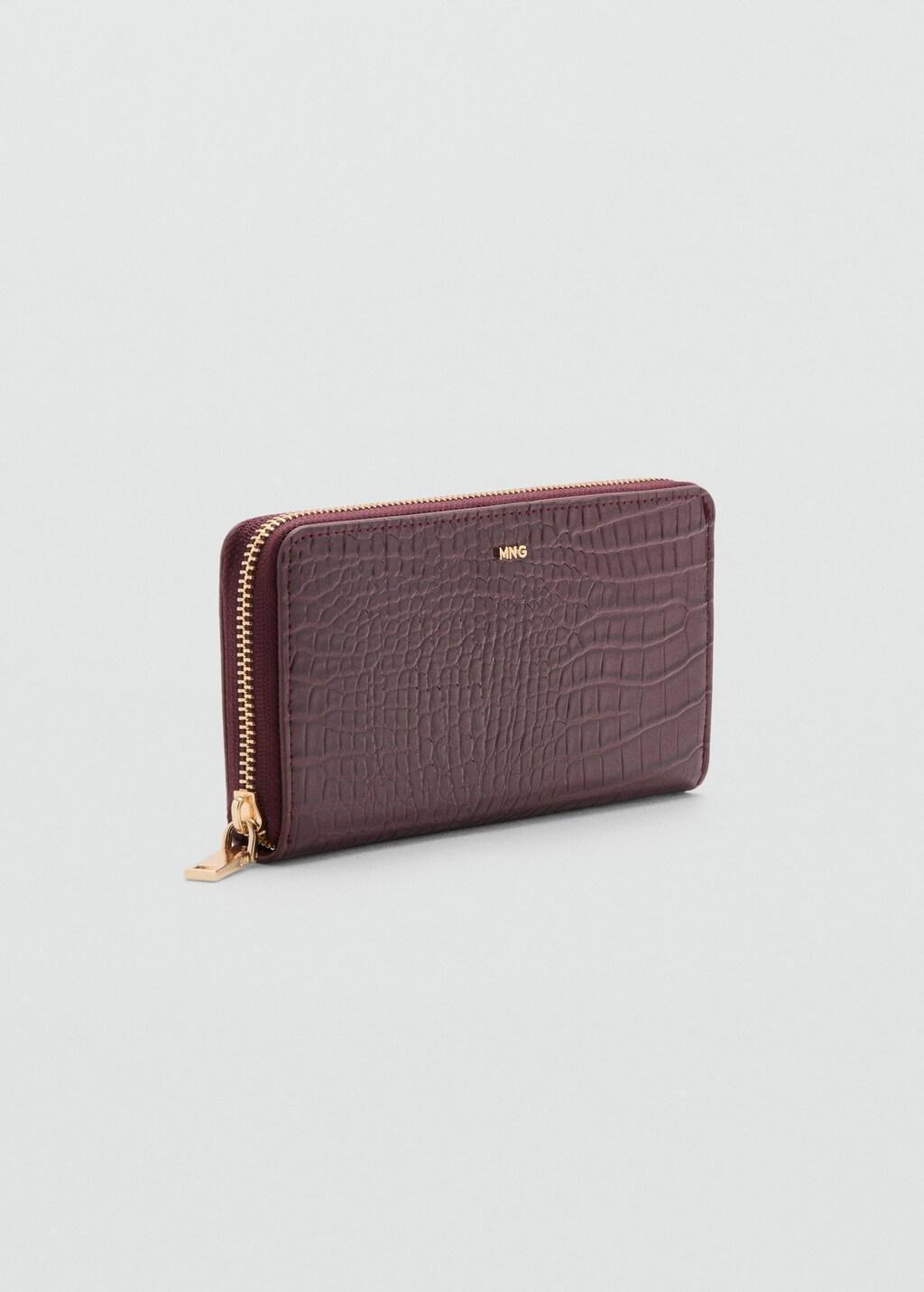 Burgundy Large Shiny Croc-Effect Wallet, Dark Red, large image number 0