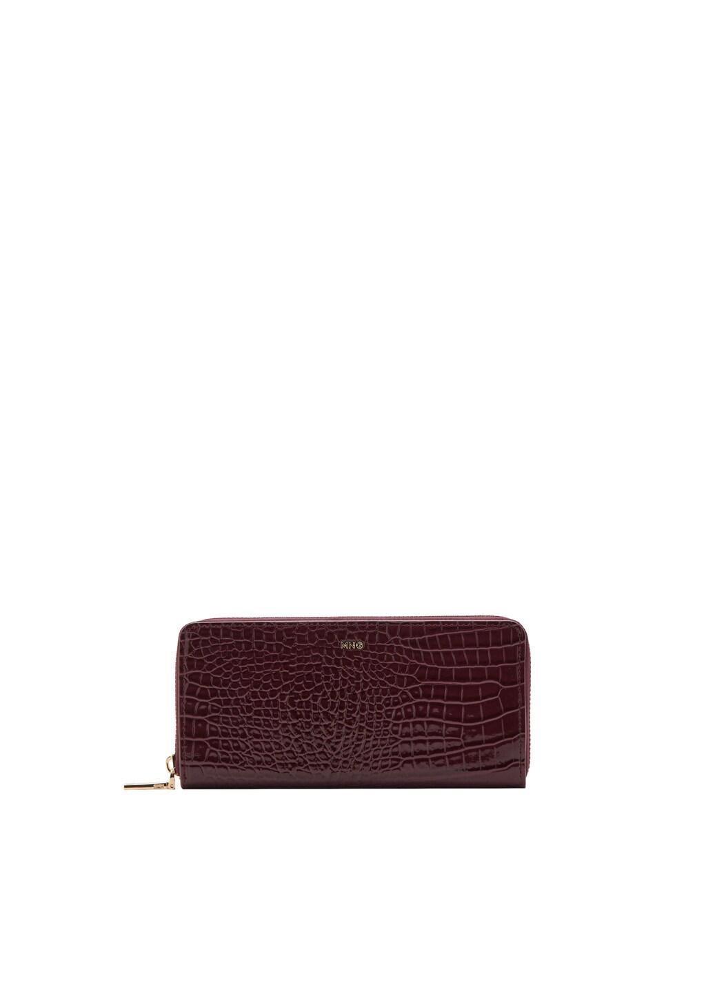 Burgundy Large Shiny Croc-Effect Wallet, Dark Red, large image number 2