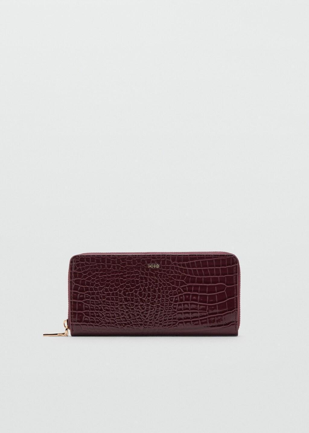 Burgundy Large Shiny Croc-Effect Wallet, Dark Red, large image number 3